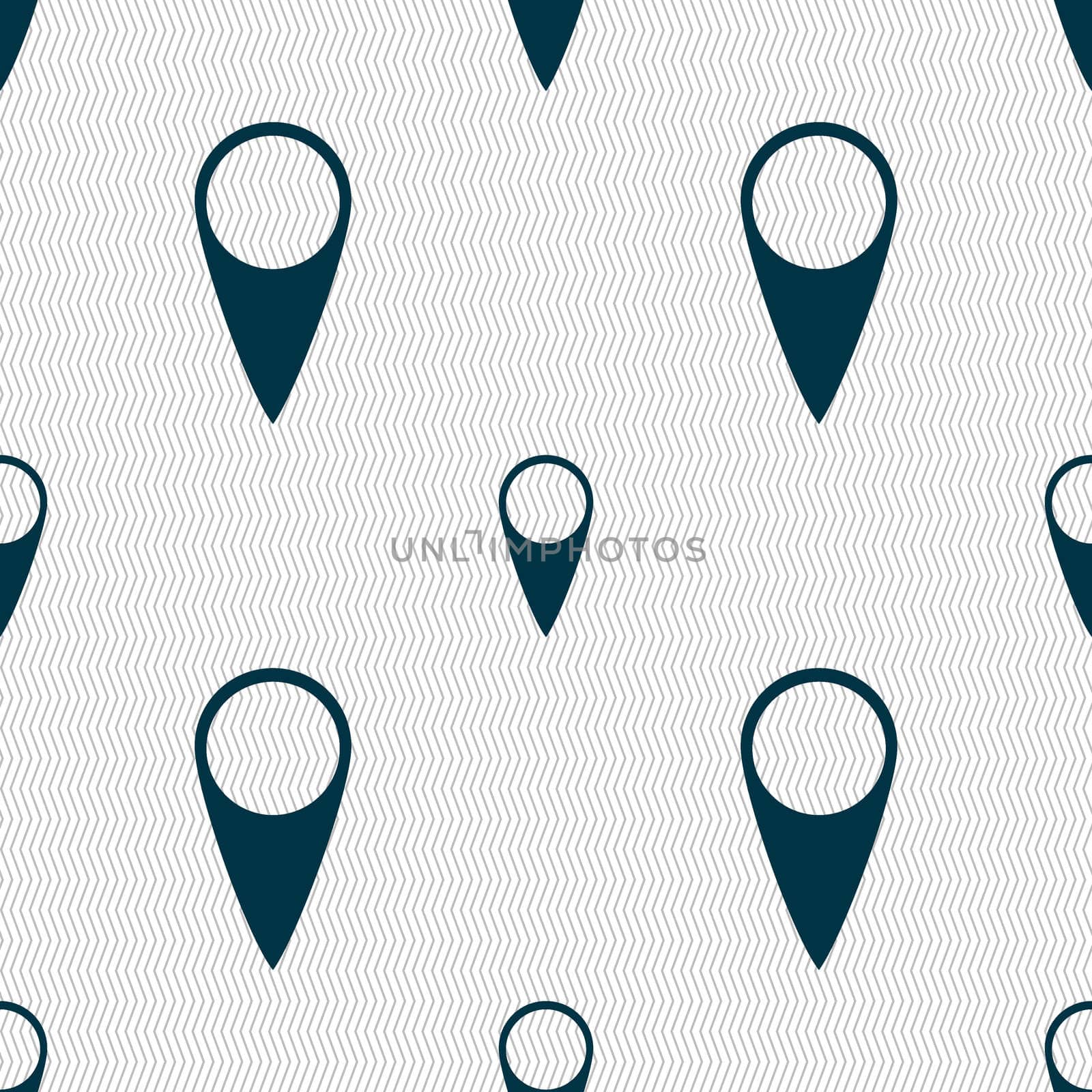 Map pointer icon. GPS location symbol. Seamless abstract background with geometric shapes. illustration