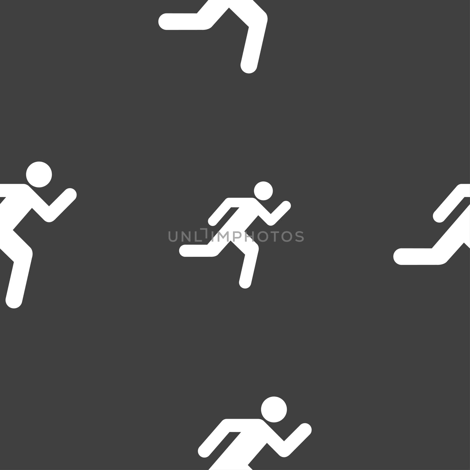 running man icon sign. Seamless pattern on a gray background.  by serhii_lohvyniuk
