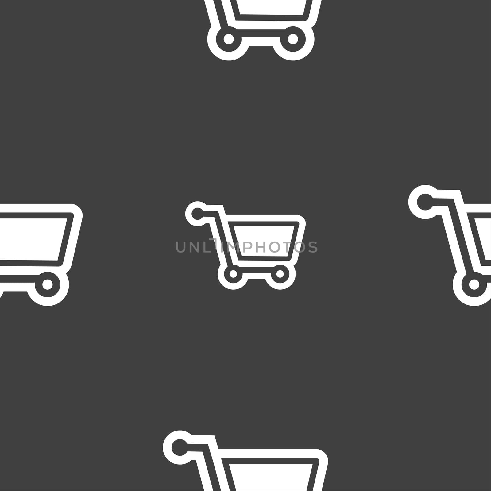 shopping cart icon sign. Seamless pattern on a gray background. illustration