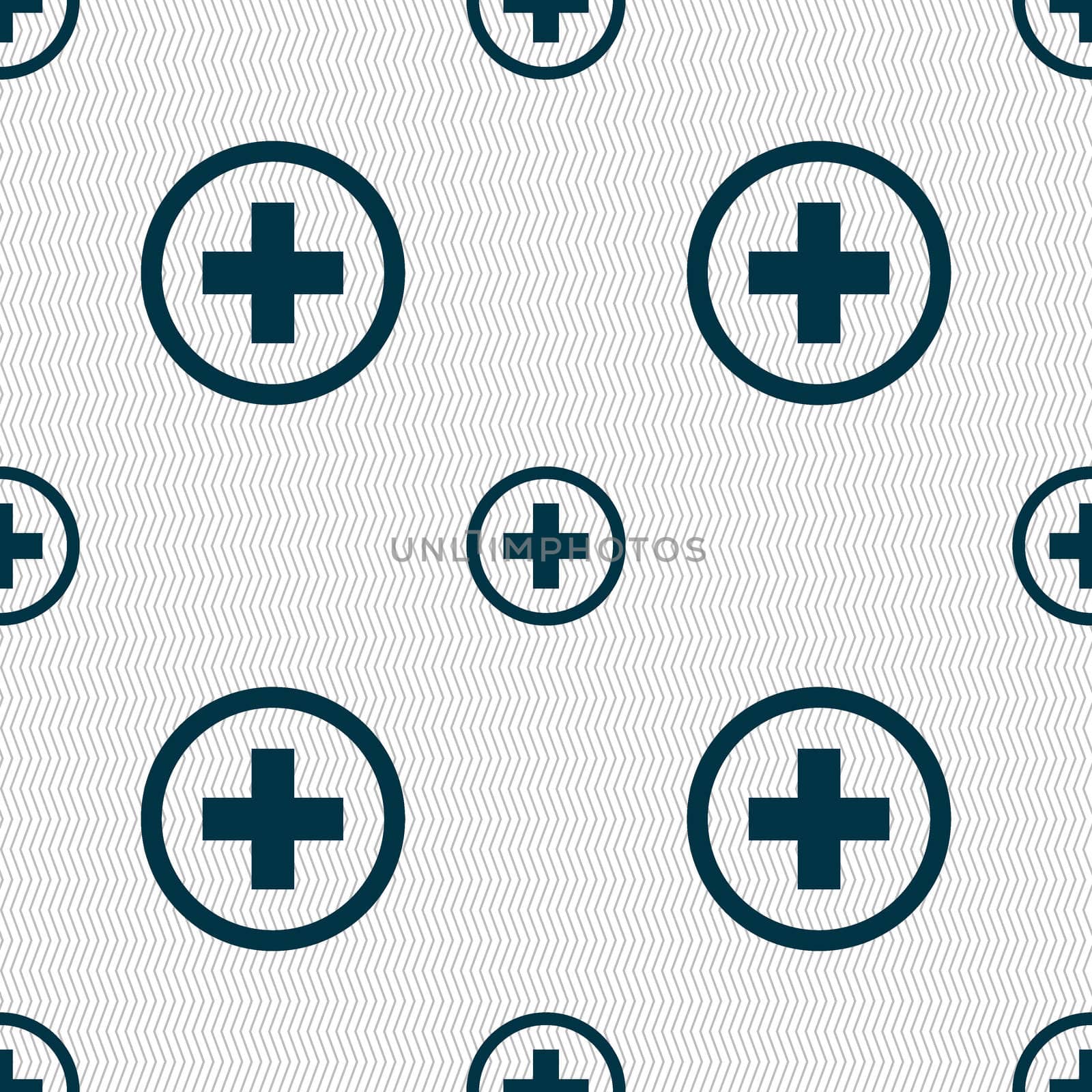 Plus sign icon. Positive symbol. Zoom in. Seamless abstract background with geometric shapes. illustration