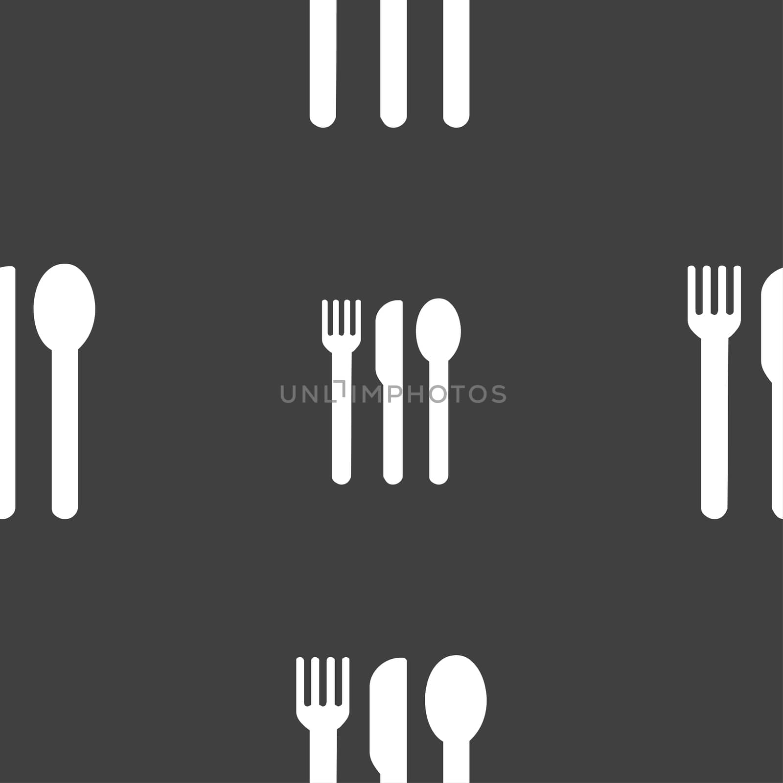 fork, knife, spoon icon sign. Seamless pattern on a gray background. illustration