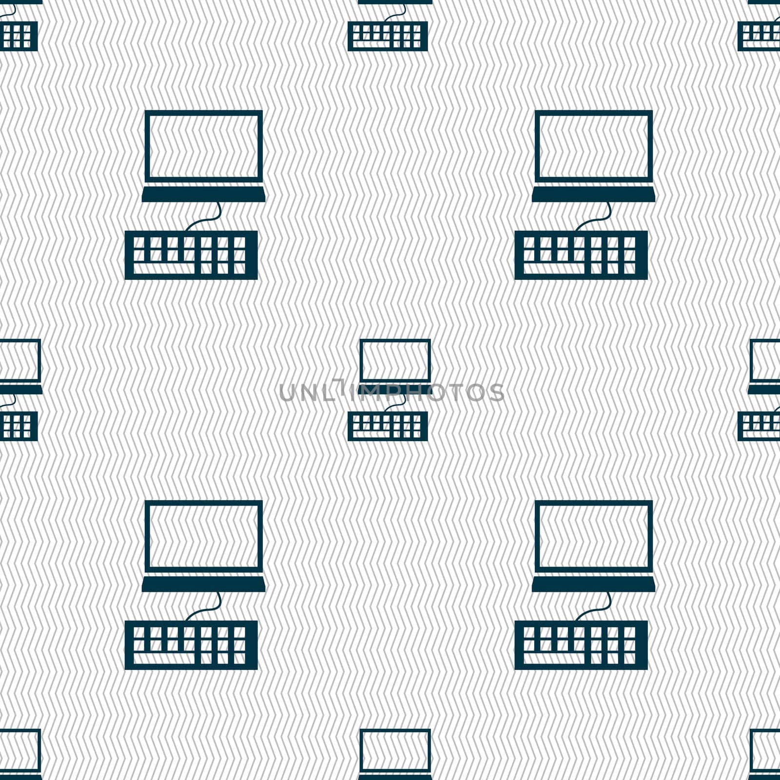 Computer monitor and keyboard Icon. Seamless abstract background with geometric shapes. illustration