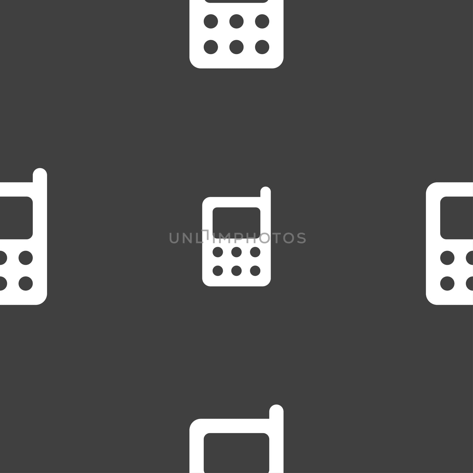 mobile phone icon sign. Seamless pattern on a gray background.  by serhii_lohvyniuk