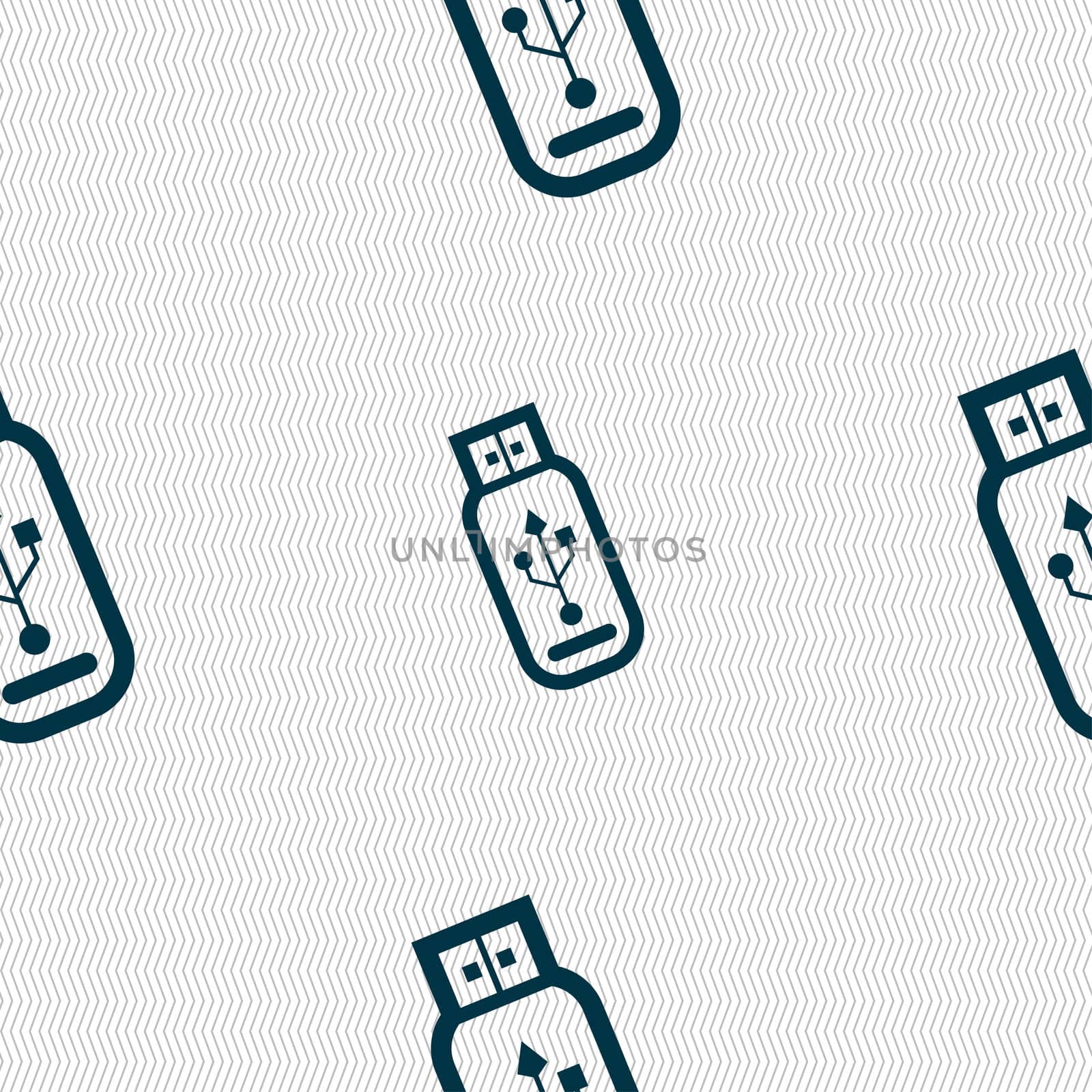 Usb flash drive icon sign. Seamless pattern with geometric texture. illustration