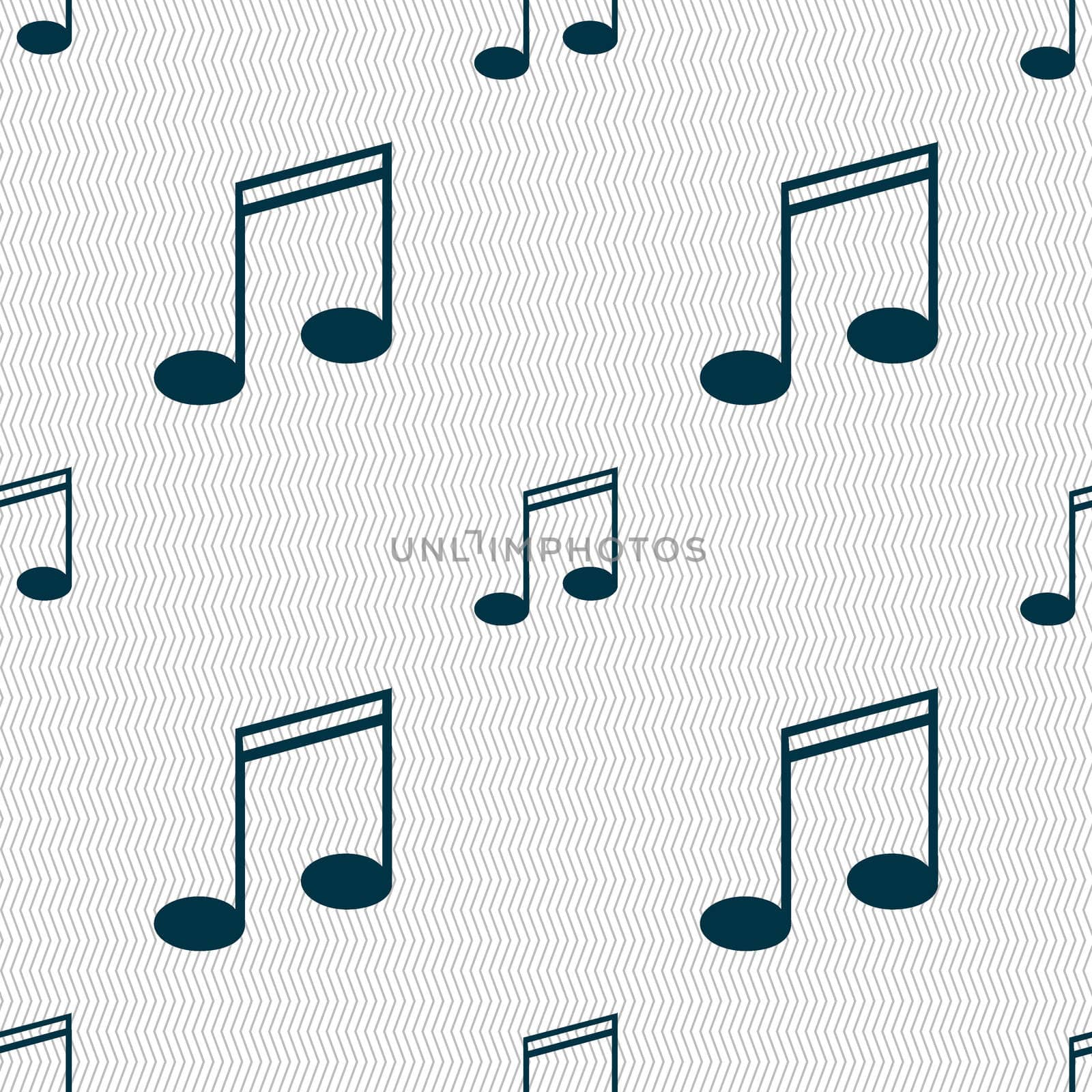 Music note sign icon. Musical symbol. Seamless abstract background with geometric shapes. illustration