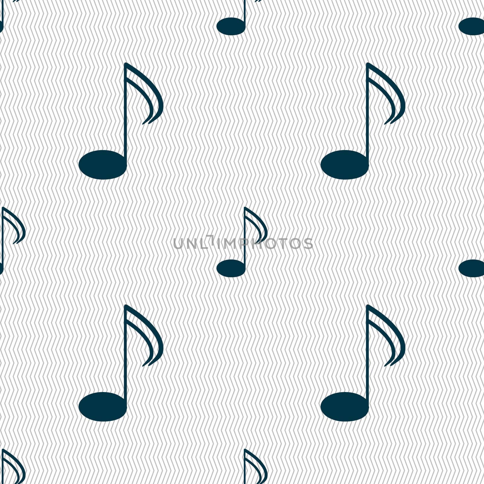 Music note sign icon. Musical symbol. Seamless abstract background with geometric shapes. illustration