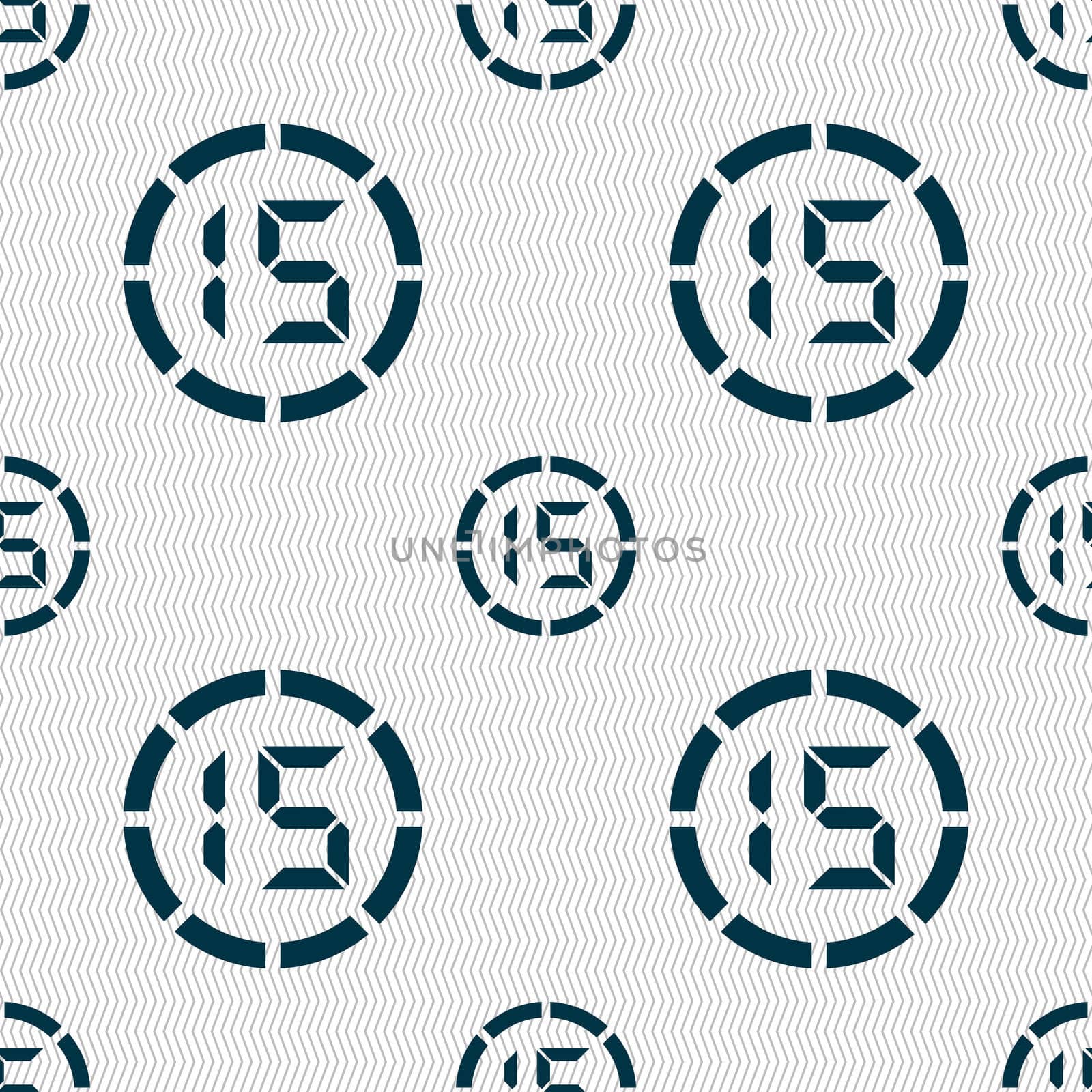 15 second stopwatch icon sign. Seamless abstract background with geometric shapes. illustration
