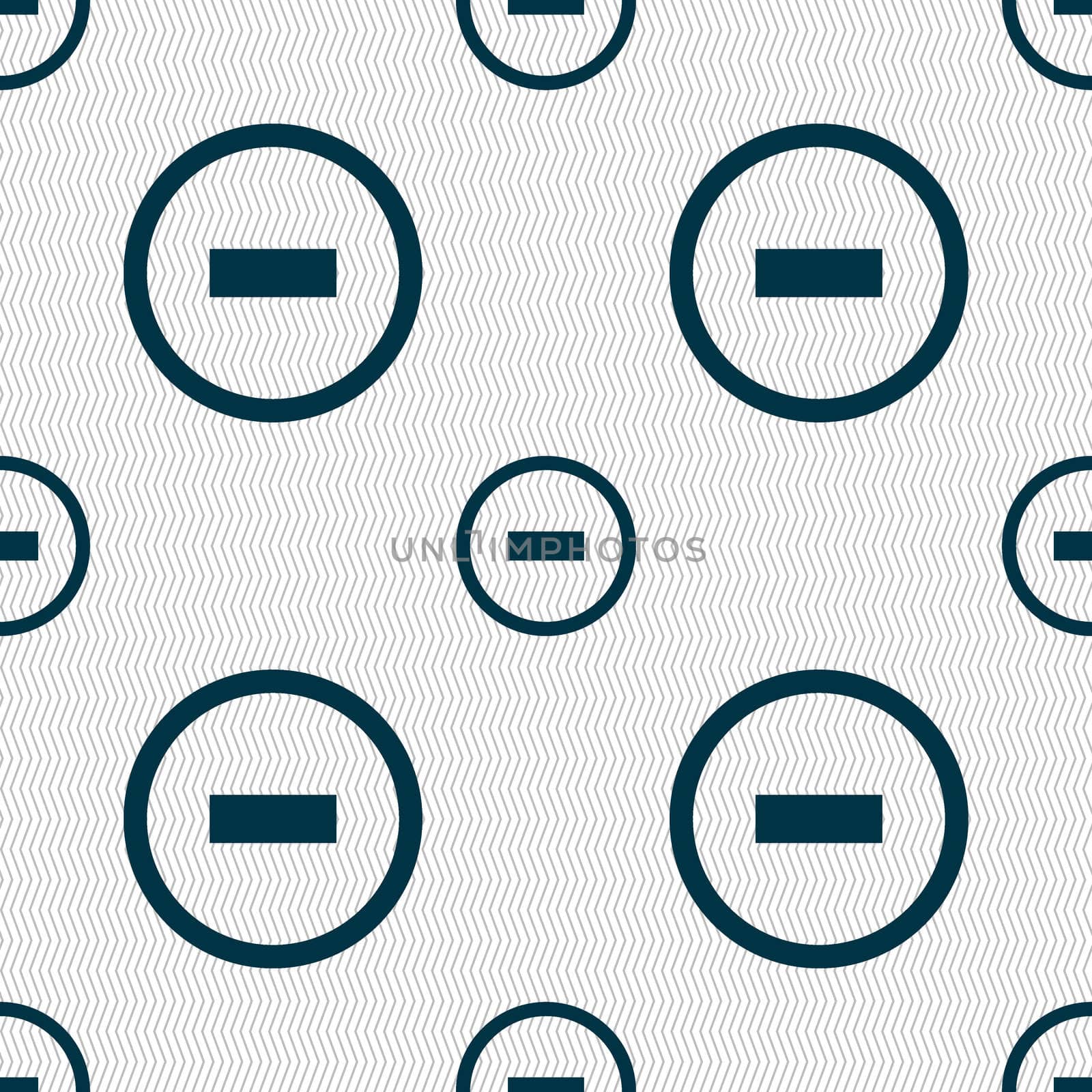 Minus sign icon. Negative symbol. Zoom out. Seamless abstract background with geometric shapes. illustration