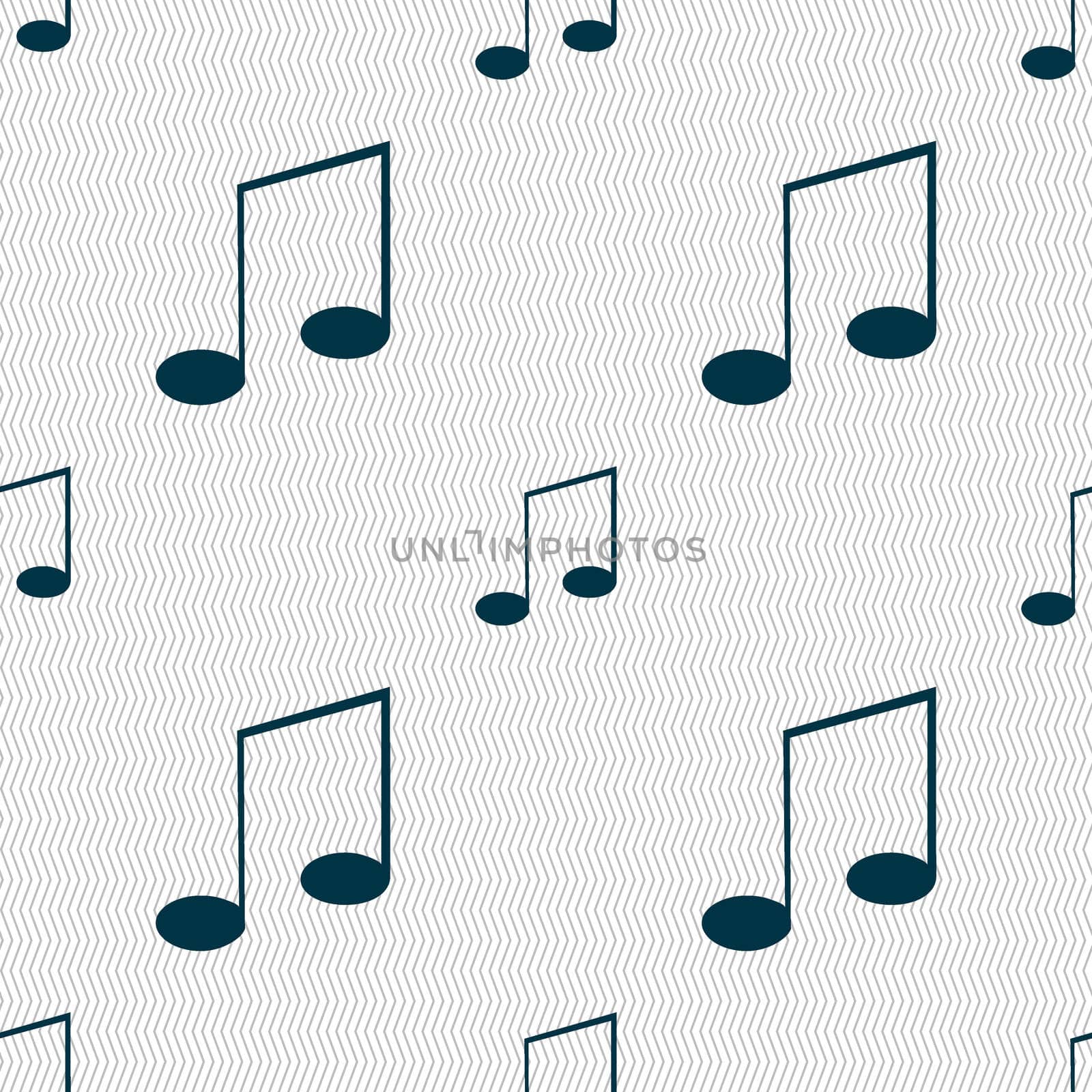Music note sign icon. Musical symbol. Seamless abstract background with geometric shapes. illustration