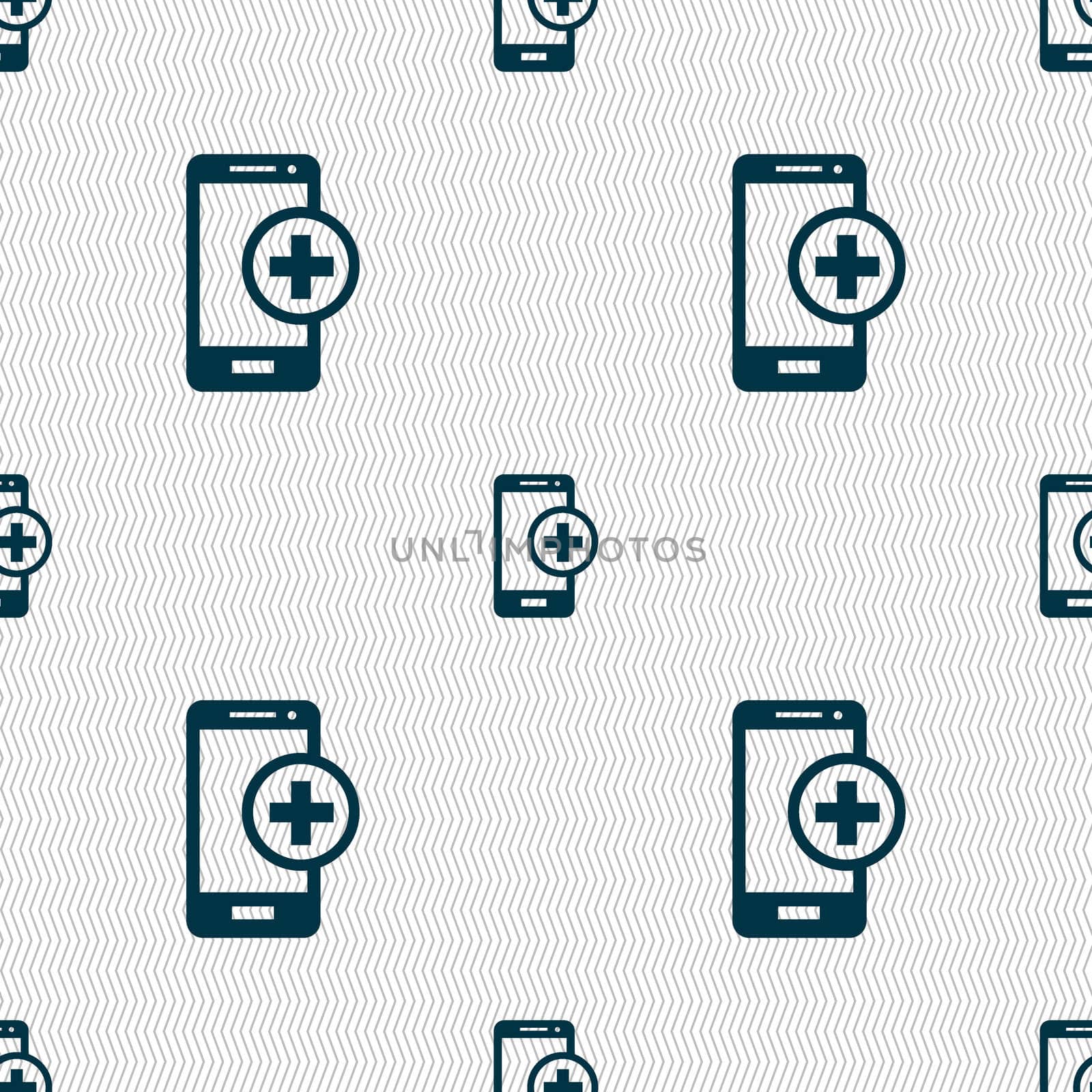 Mobile devices sign icon. with symbol plus. Seamless abstract background with geometric shapes. illustration