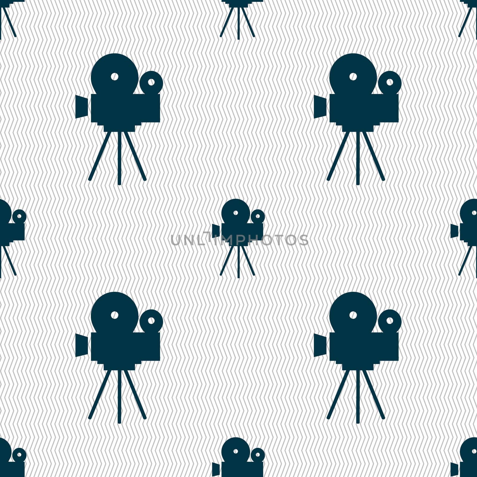 Video camera sign icon.content button. Seamless abstract background with geometric shapes. illustration