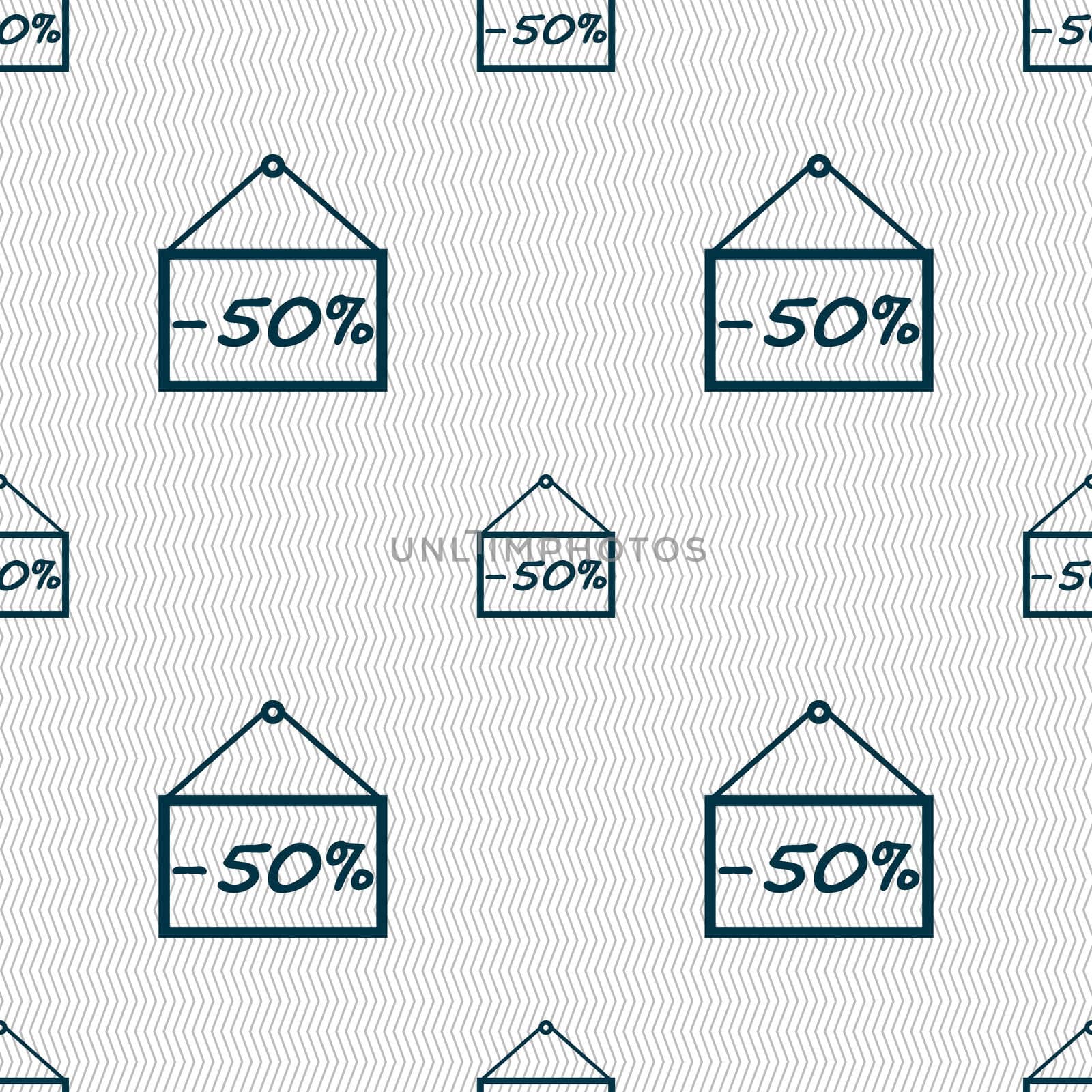 50 discount icon sign. Seamless abstract background with geometric shapes. illustration