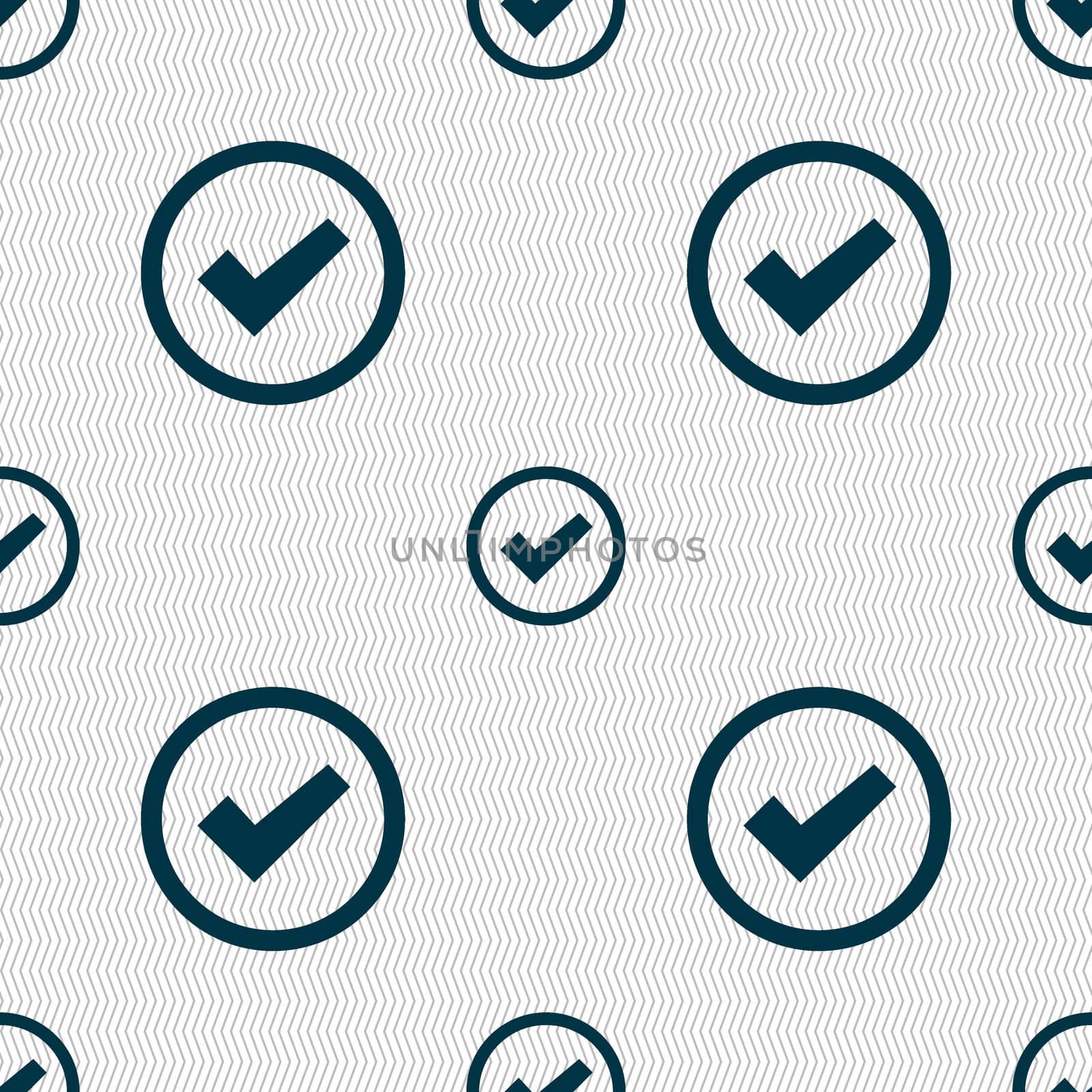 Check mark sign icon . Confirm approved symbol. Seamless abstract background with geometric shapes. illustration