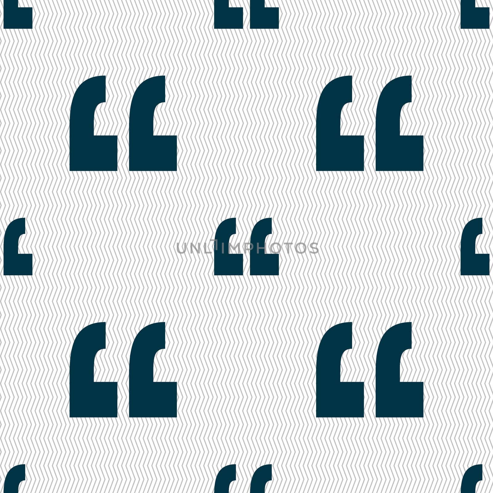 Quote sign icon. Quotation mark symbol. Double quotes at the end of words. Seamless abstract background with geometric shapes. illustration