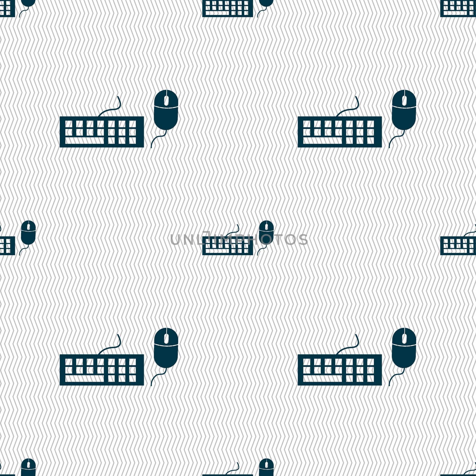 Computer keyboard and mouse Icon. Seamless abstract background with geometric shapes. illustration