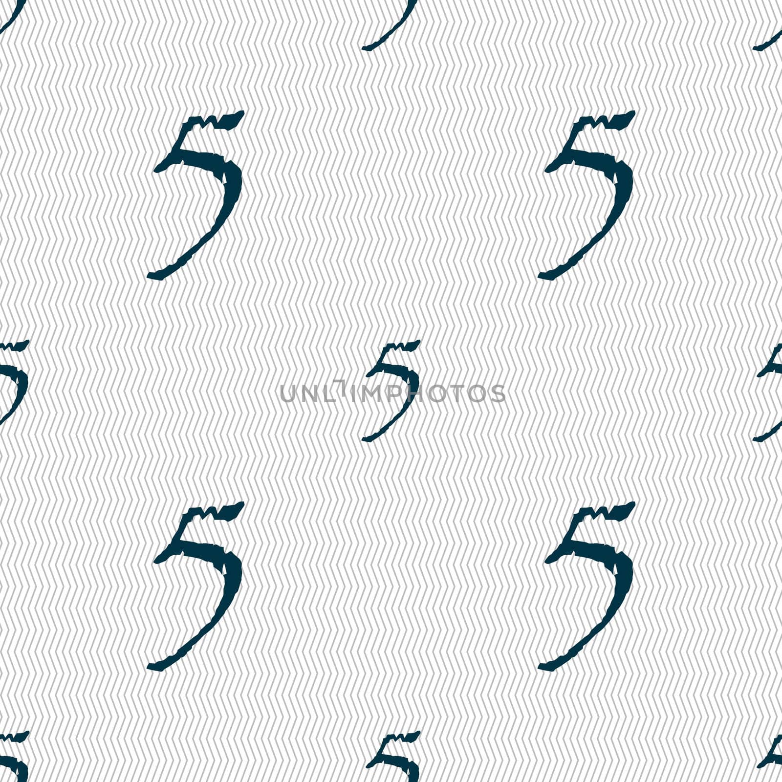 number five icon sign. Seamless abstract background with geometric shapes. illustration