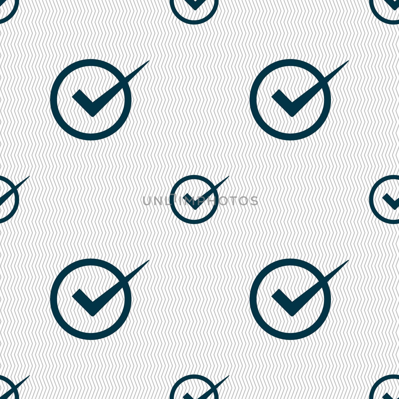 Check mark sign icon. Checkbox button. Seamless abstract background with geometric shapes. illustration