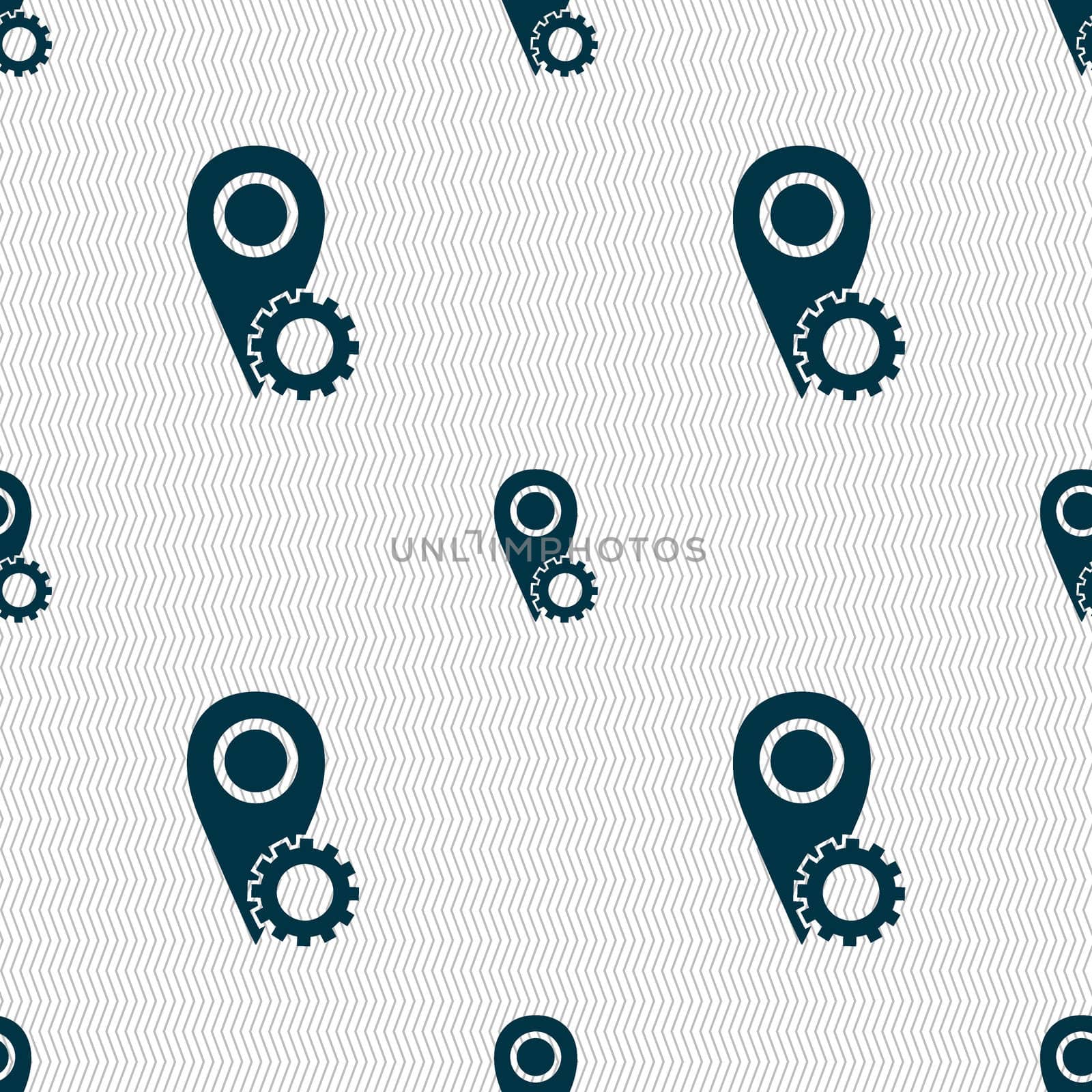 Map pointer setting icon sign. Seamless abstract background with geometric shapes. illustration