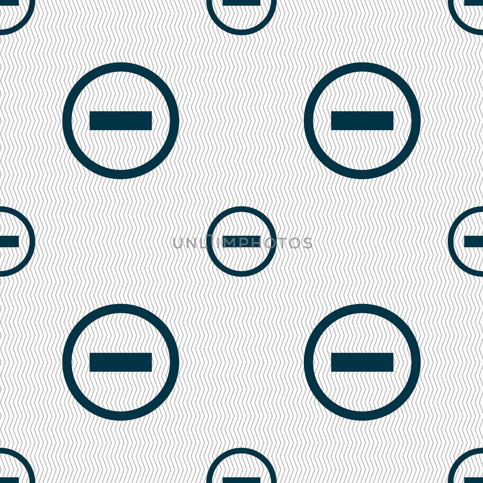 Minus sign icon. Negative symbol. Zoom out. Seamless abstract background with geometric shapes. illustration