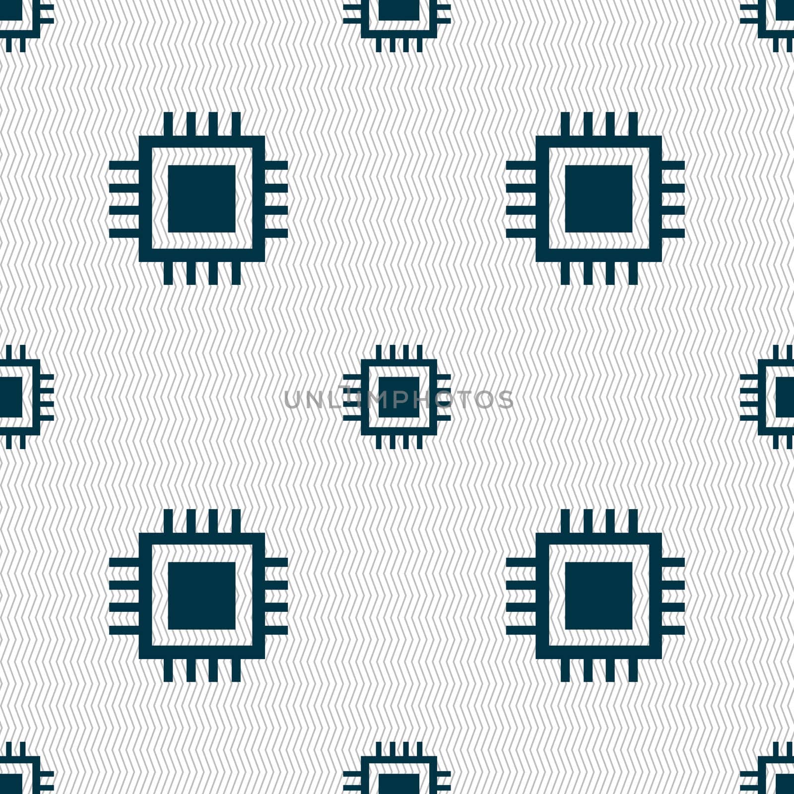 Central Processing Unit Icon. Technology scheme circle symbol. Seamless abstract background with geometric shapes. illustration