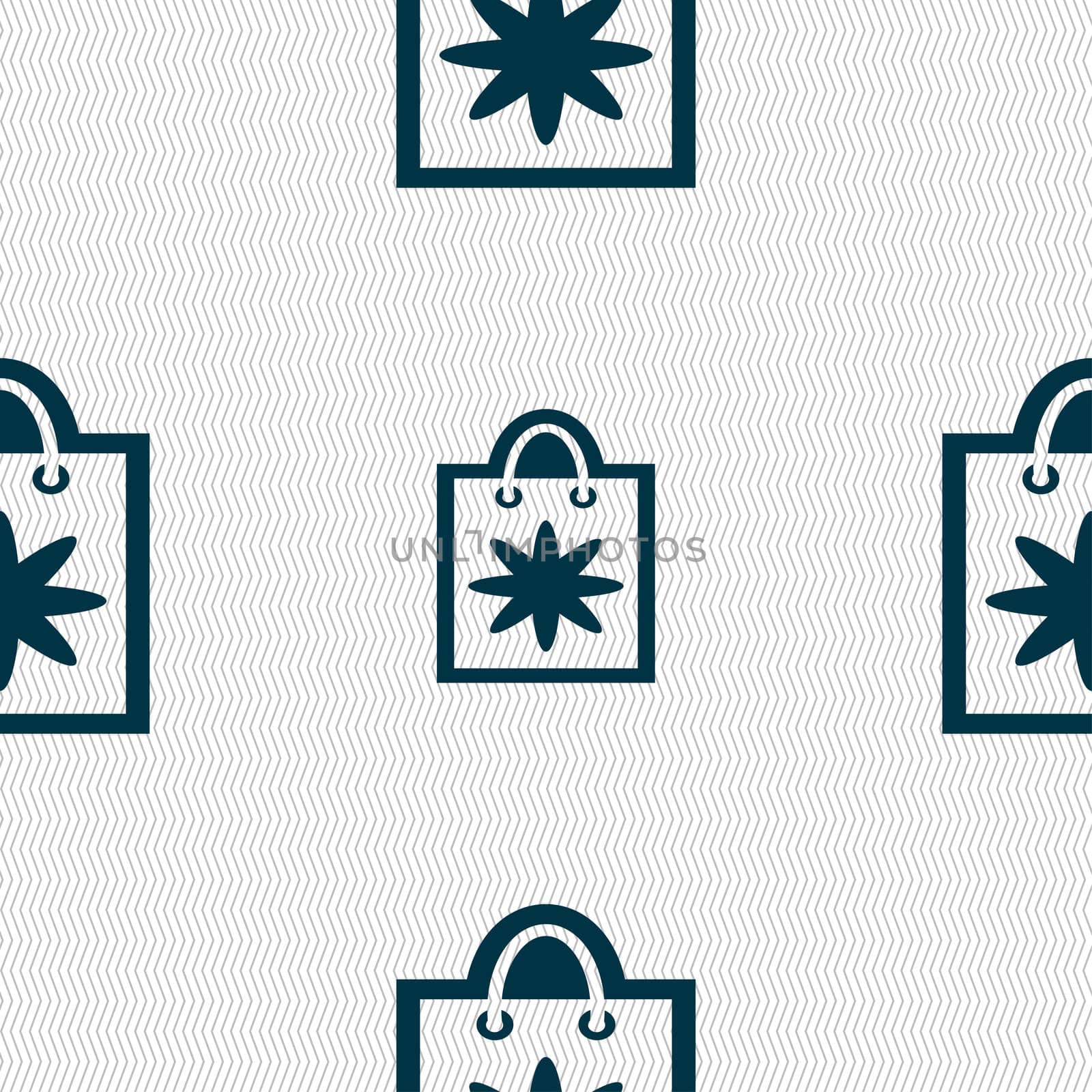 shopping bag icon sign. Seamless pattern with geometric texture. illustration