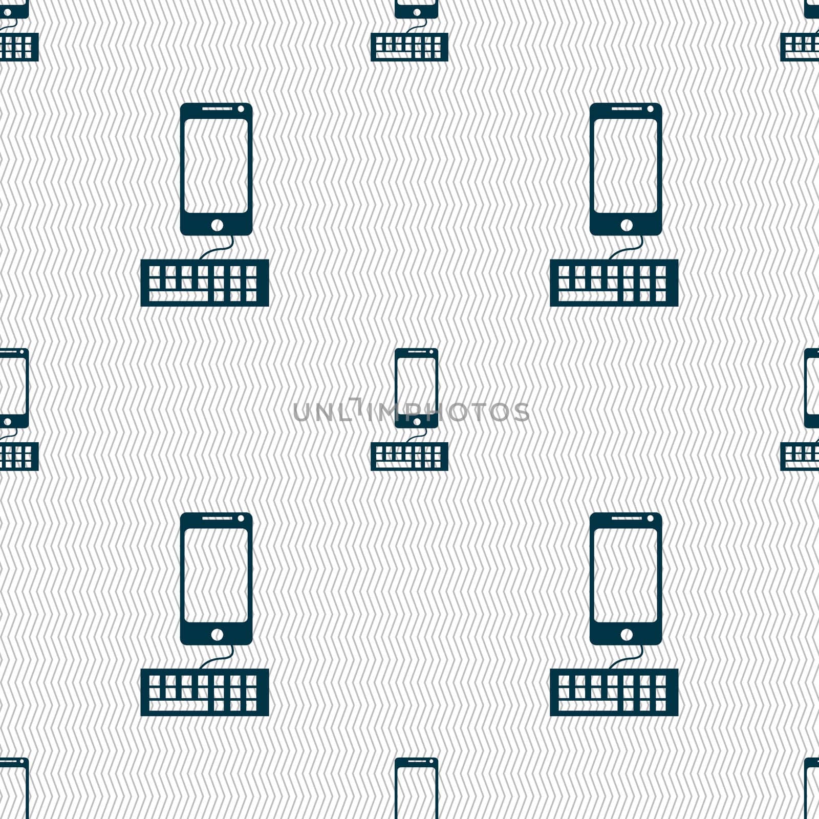 Computer keyboard and smatphone Icon. Seamless abstract background with geometric shapes. illustration