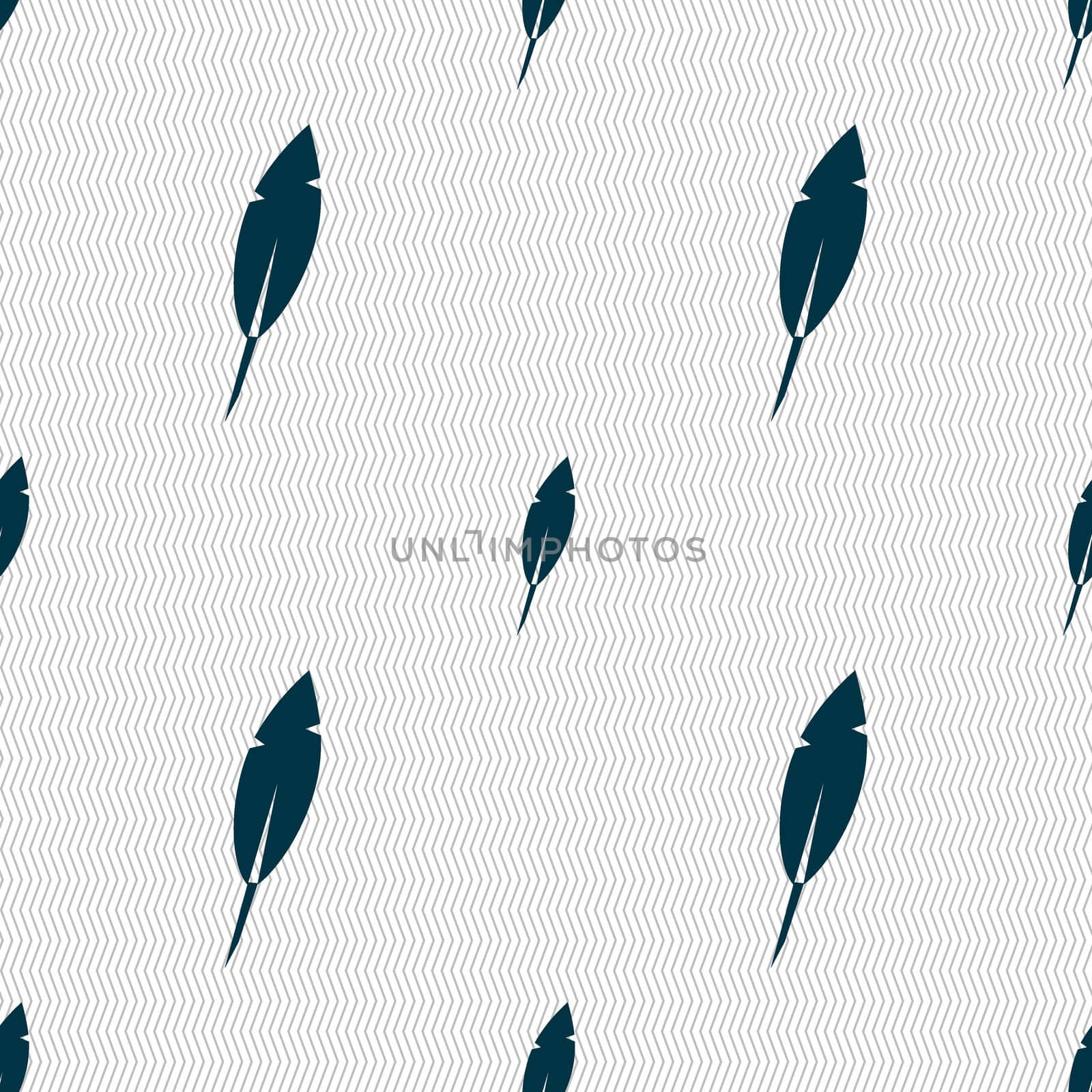 Feather sign icon. Retro pen symbo. Seamless abstract background with geometric shapes. illustration