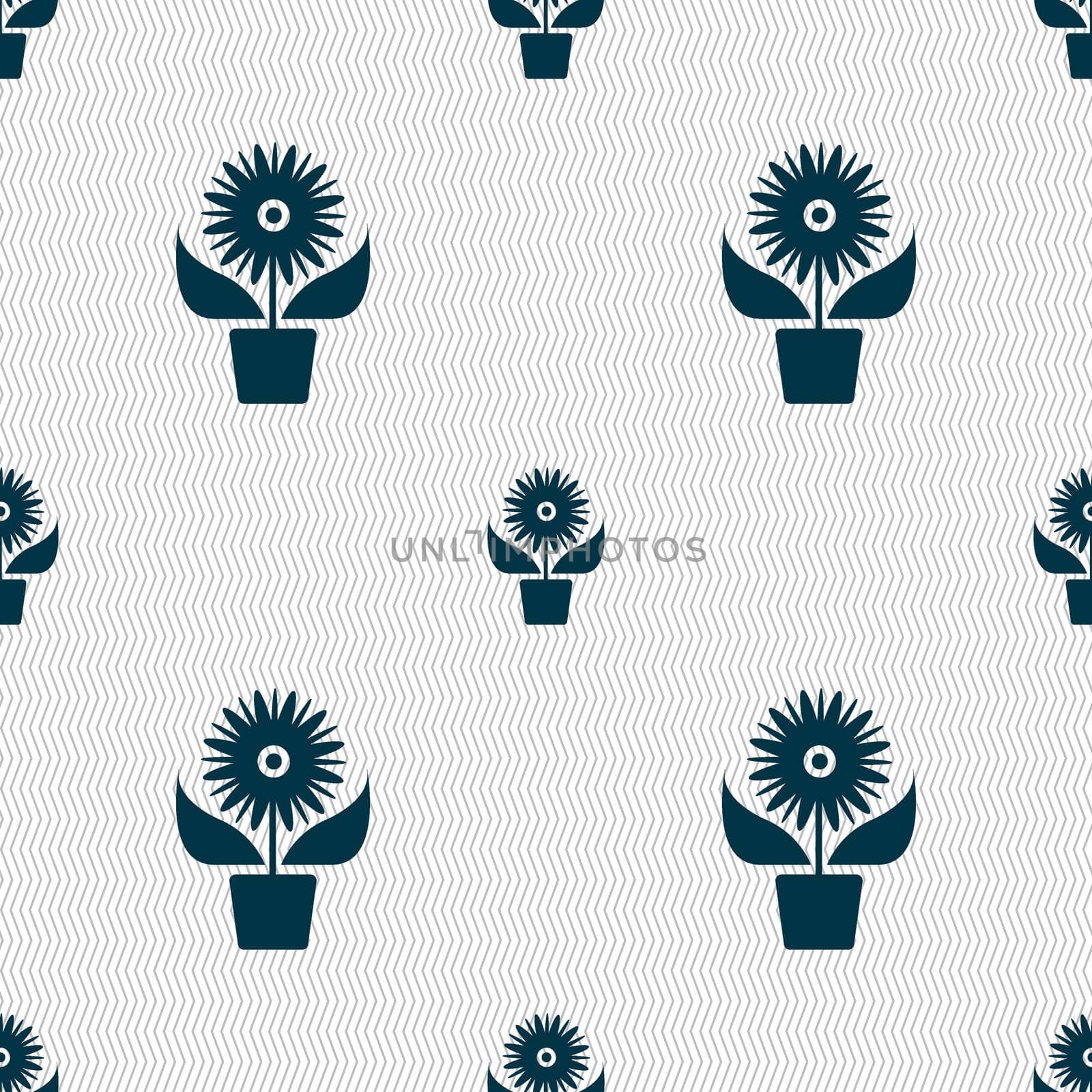 Flowers in pot icon sign. Seamless abstract background with geometric shapes. illustration