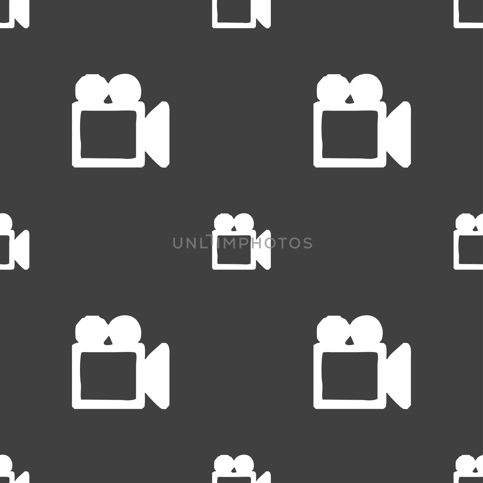 camcorder icon sign. Seamless pattern on a gray background. illustration