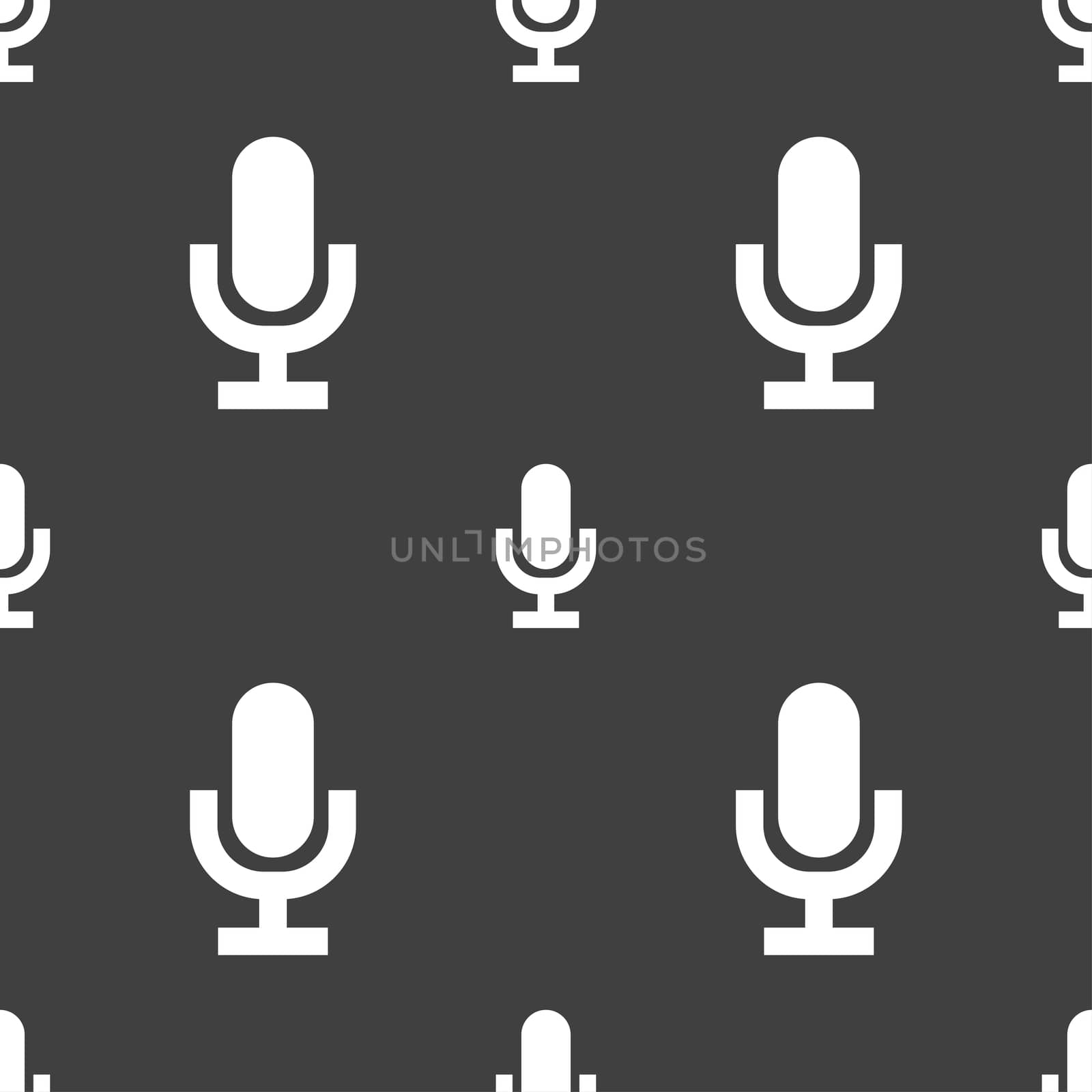 microphone icon sign. Seamless pattern on a gray background. illustration