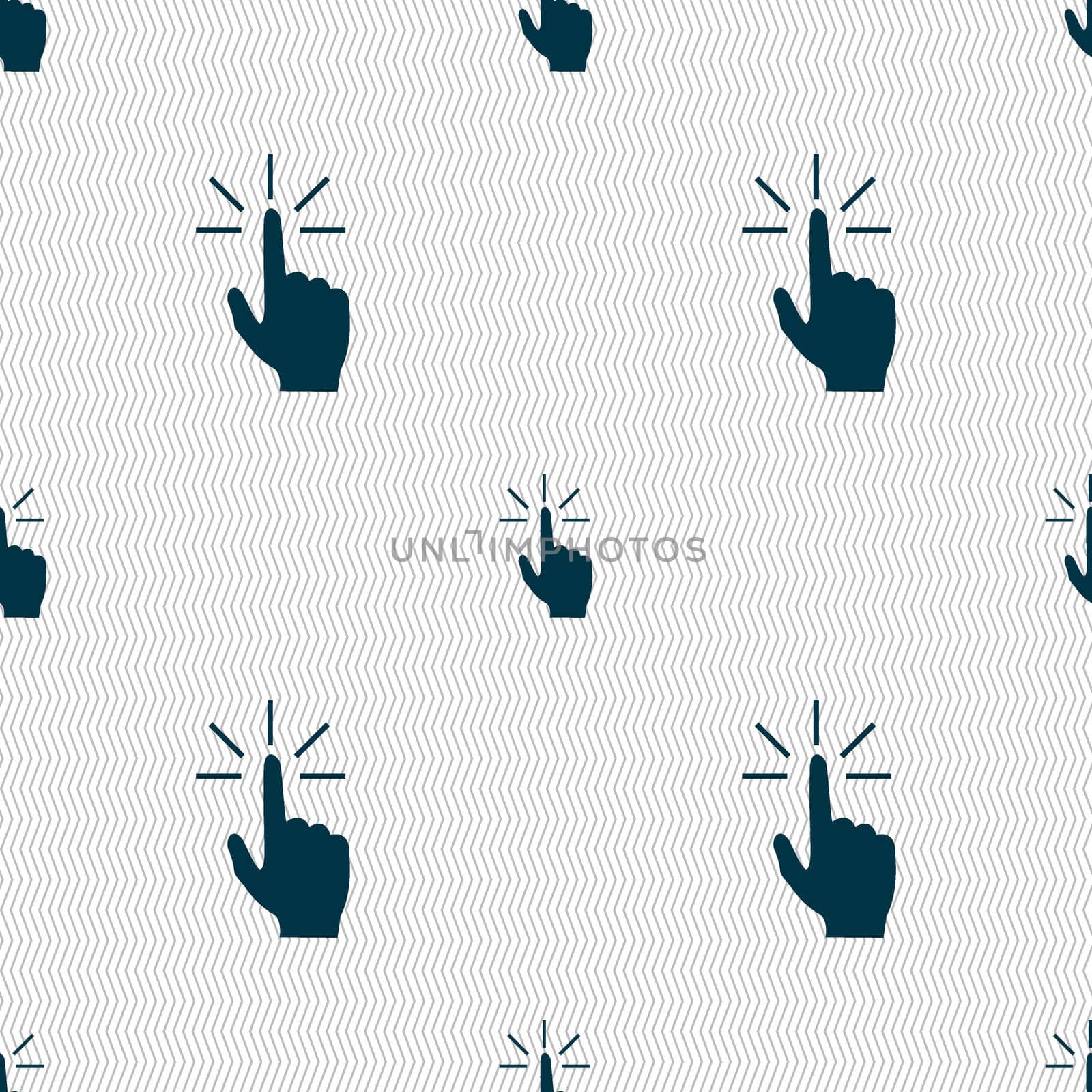 Click here hand icon sign. Seamless abstract background with geometric shapes. illustration