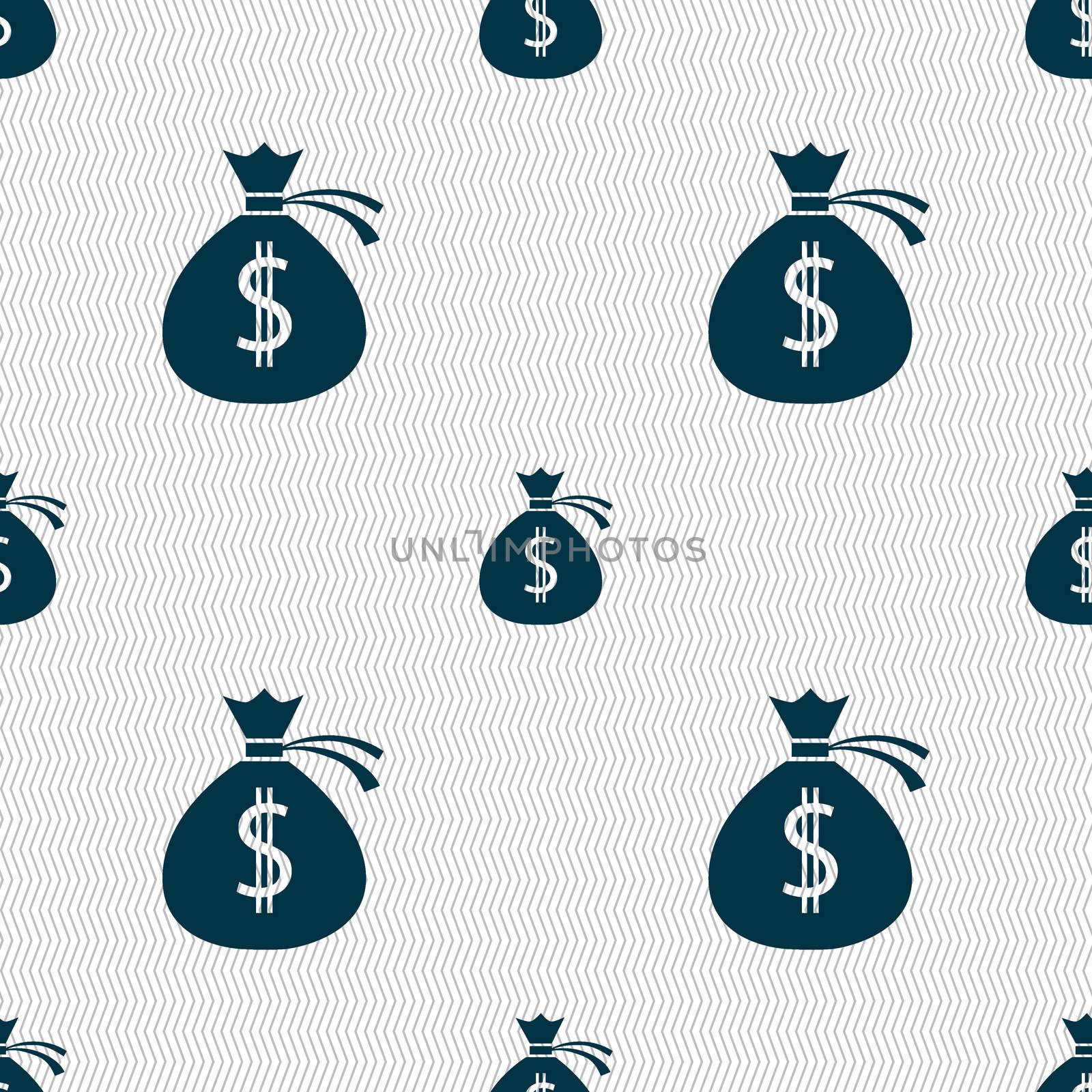 Money bag icon sign. Seamless abstract background with geometric shapes. illustration