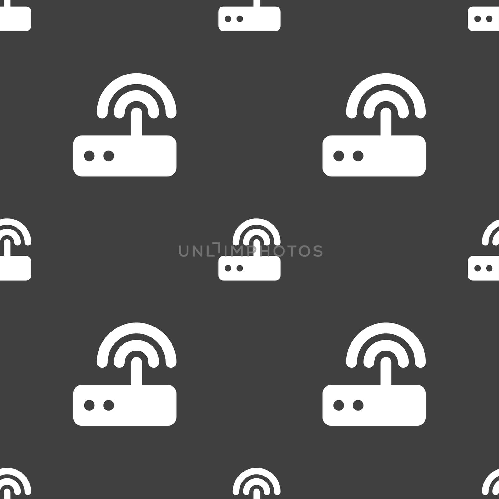 Wi fi router icon sign. Seamless pattern on a gray background.  by serhii_lohvyniuk