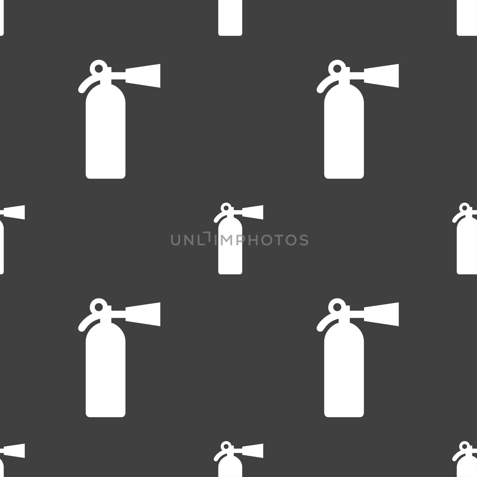 fire extinguisher icon sign. Seamless pattern on a gray background. illustration