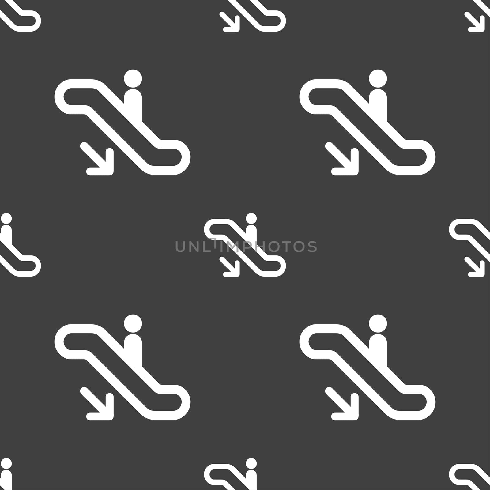 elevator, Escalator, Staircase icon sign. Seamless pattern on a gray background.  by serhii_lohvyniuk