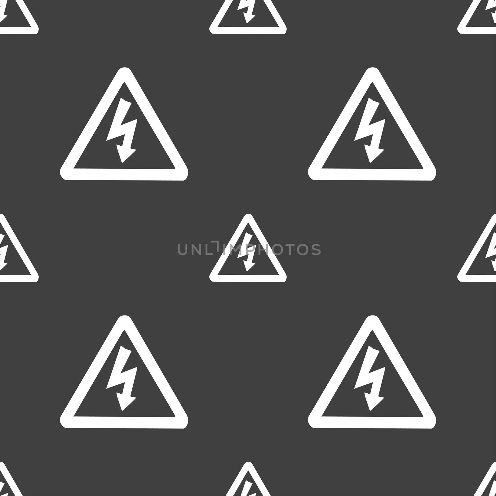 voltage icon sign. Seamless pattern on a gray background.  by serhii_lohvyniuk