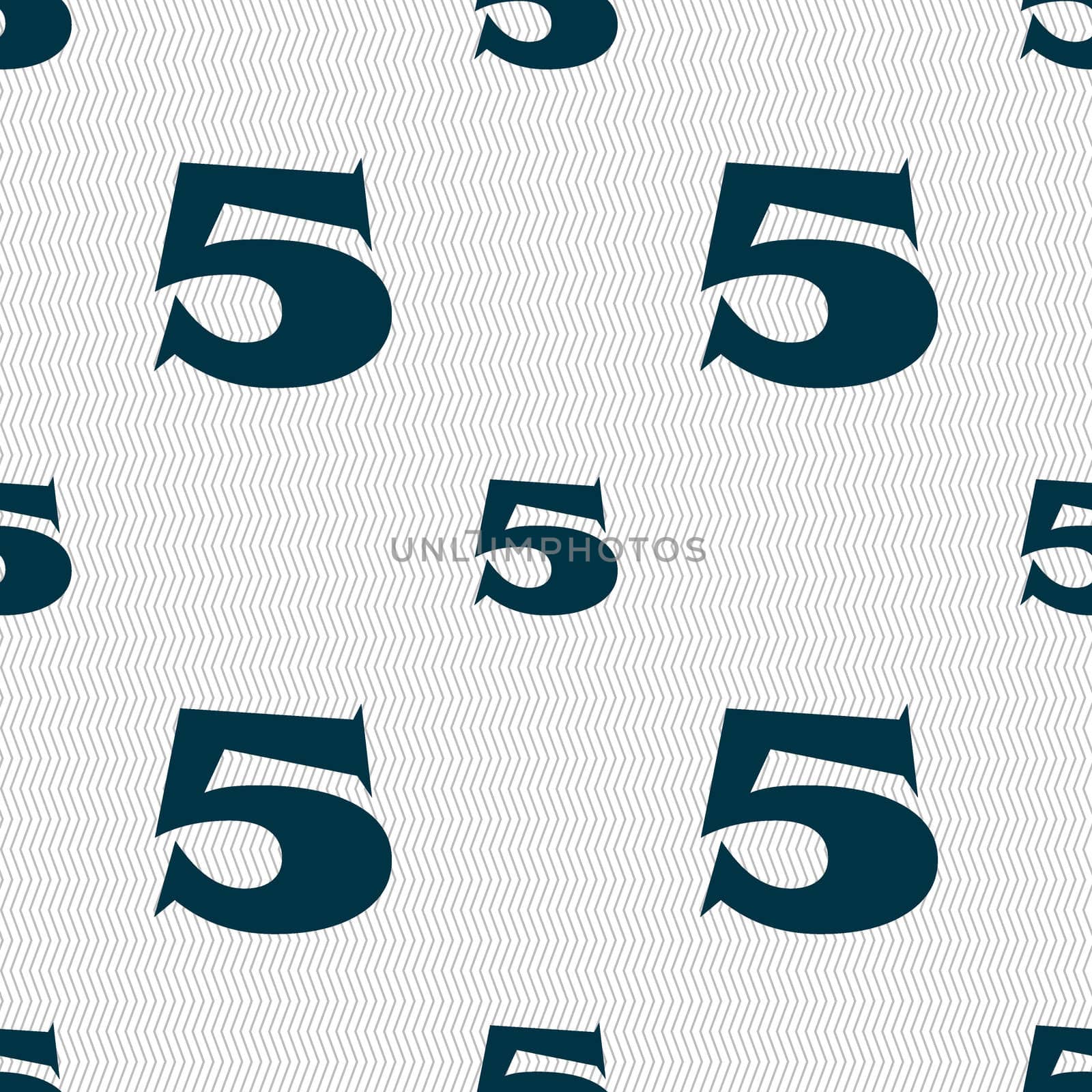 number five icon sign. Seamless abstract background with geometric shapes. illustration