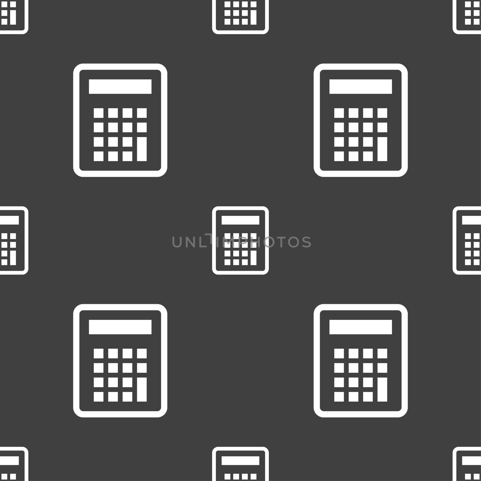 Calculator icon sign. Seamless pattern on a gray background. illustration