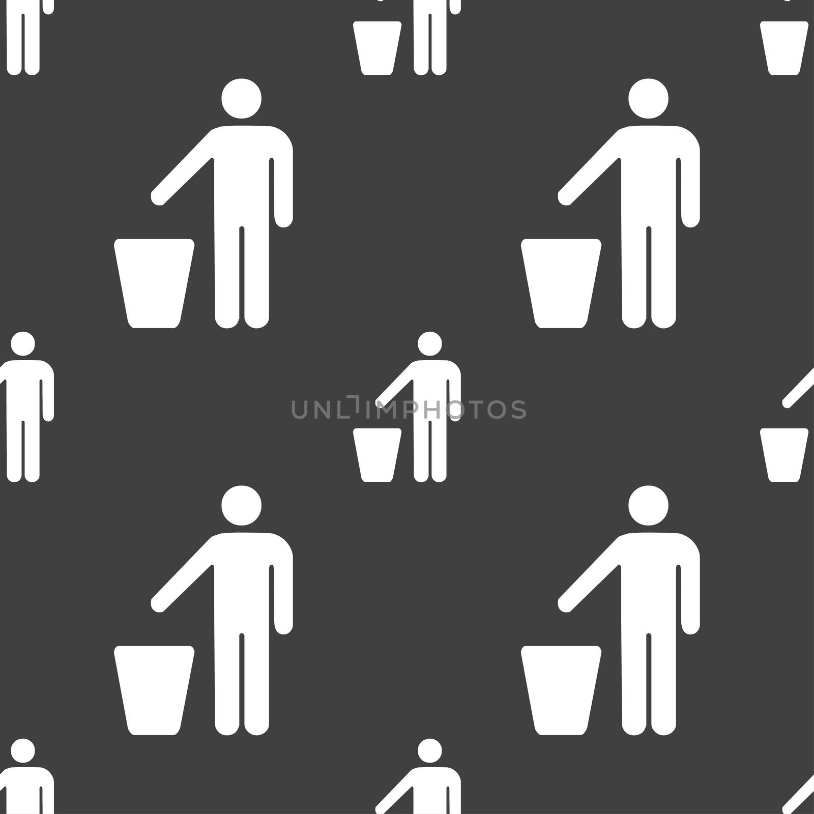 throw away the trash icon sign. Seamless pattern on a gray background. illustration