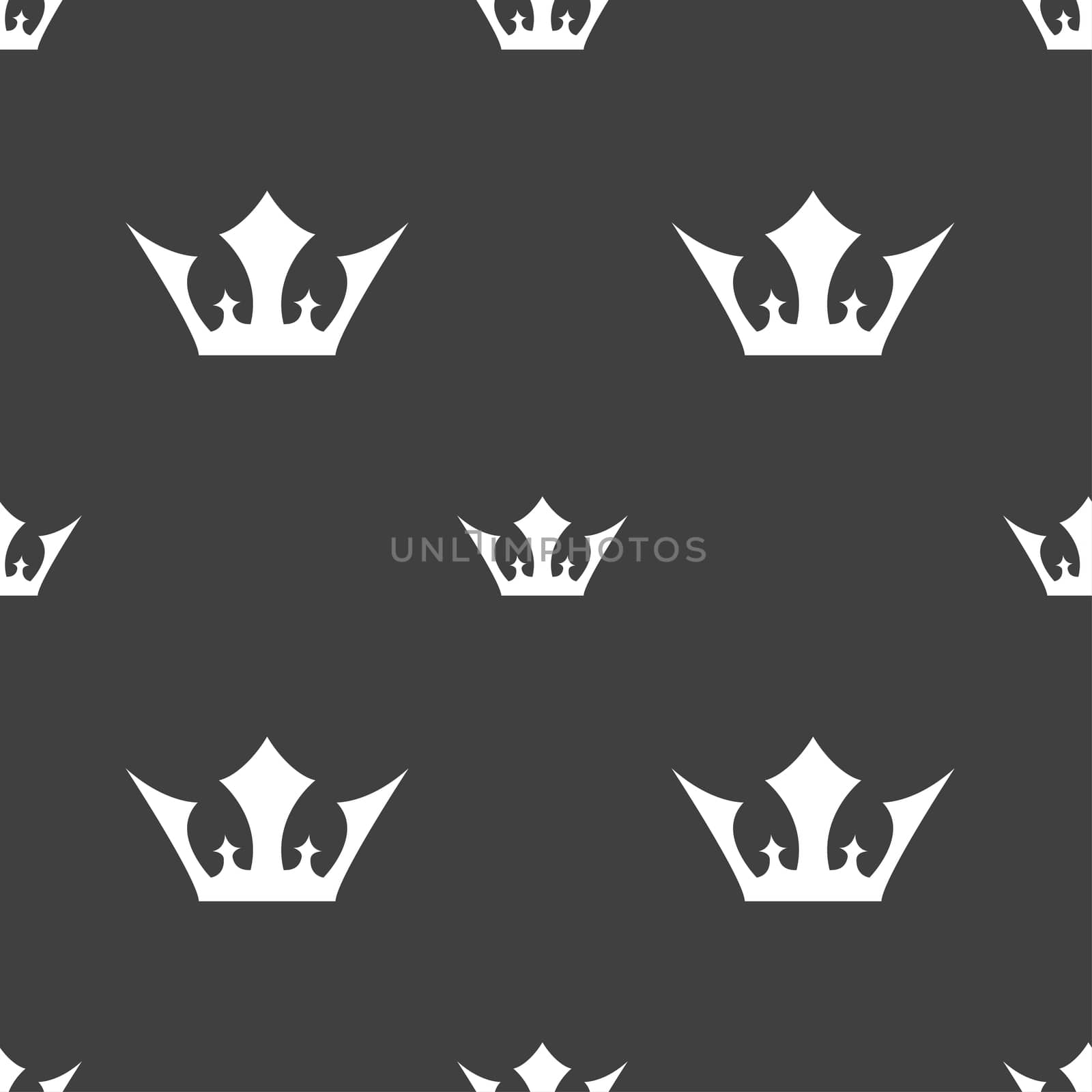 Crown icon sign. Seamless pattern on a gray background. illustration