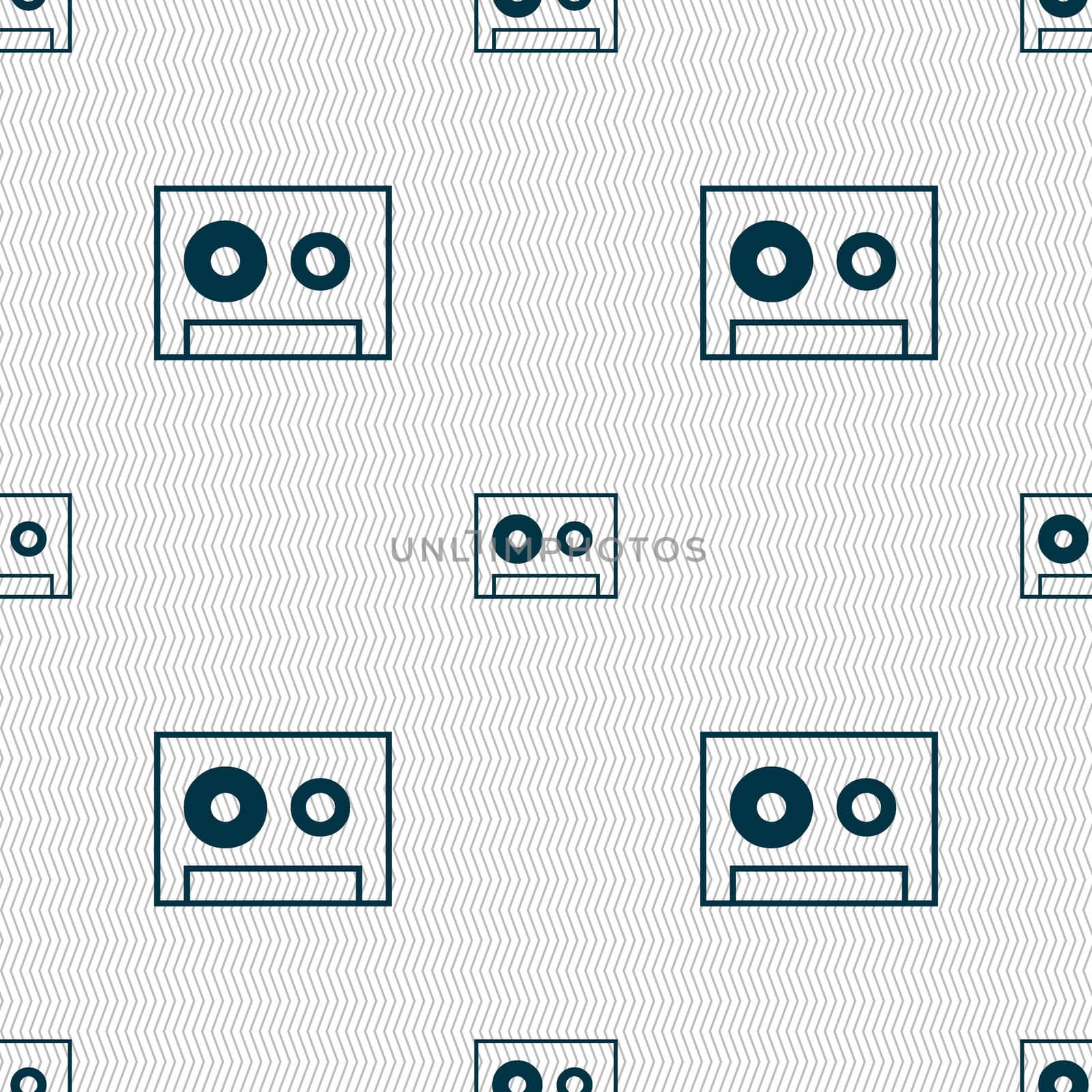 cassette sign icon. Audiocassette symbol. Seamless abstract background with geometric shapes. illustration