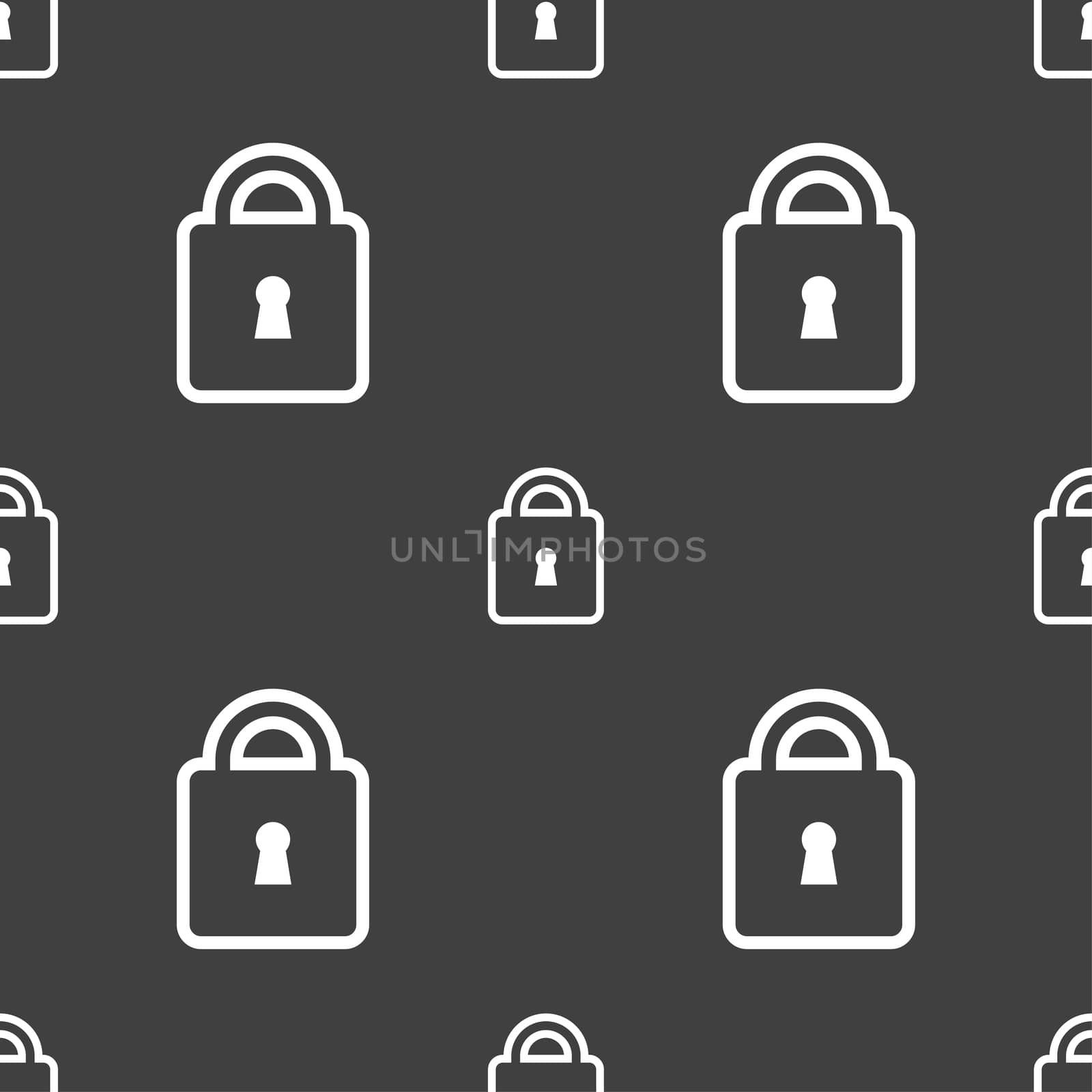 Lock icon sign. Seamless pattern on a gray background. illustration