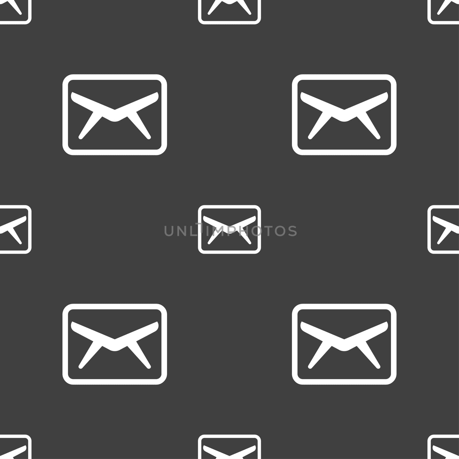 Mail, Envelope, Message icon sign. Seamless pattern on a gray background. illustration