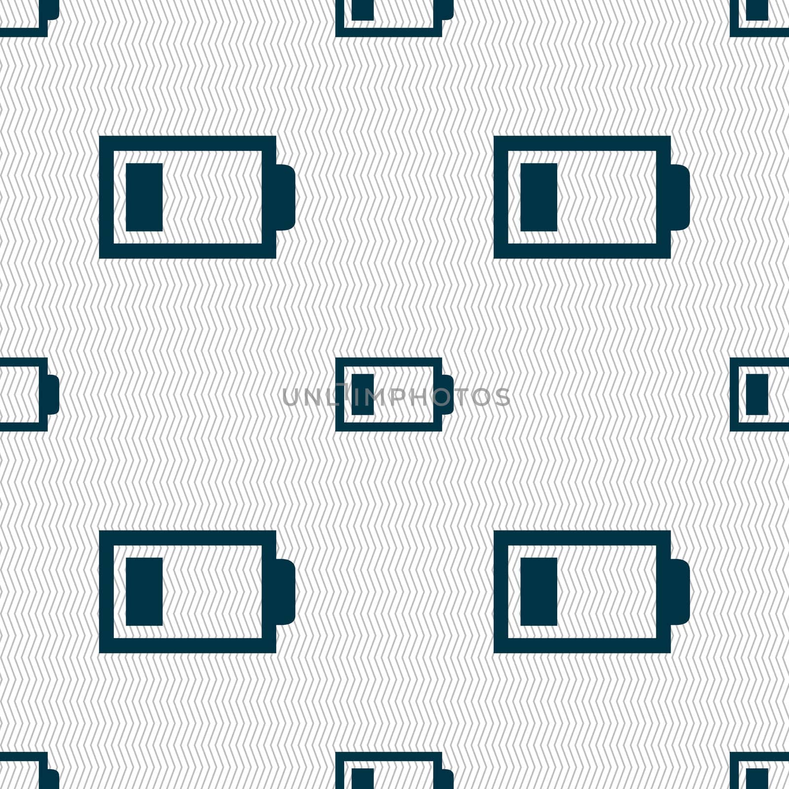 Battery low level sign icon. Electricity symbol. Seamless abstract background with geometric shapes. illustration