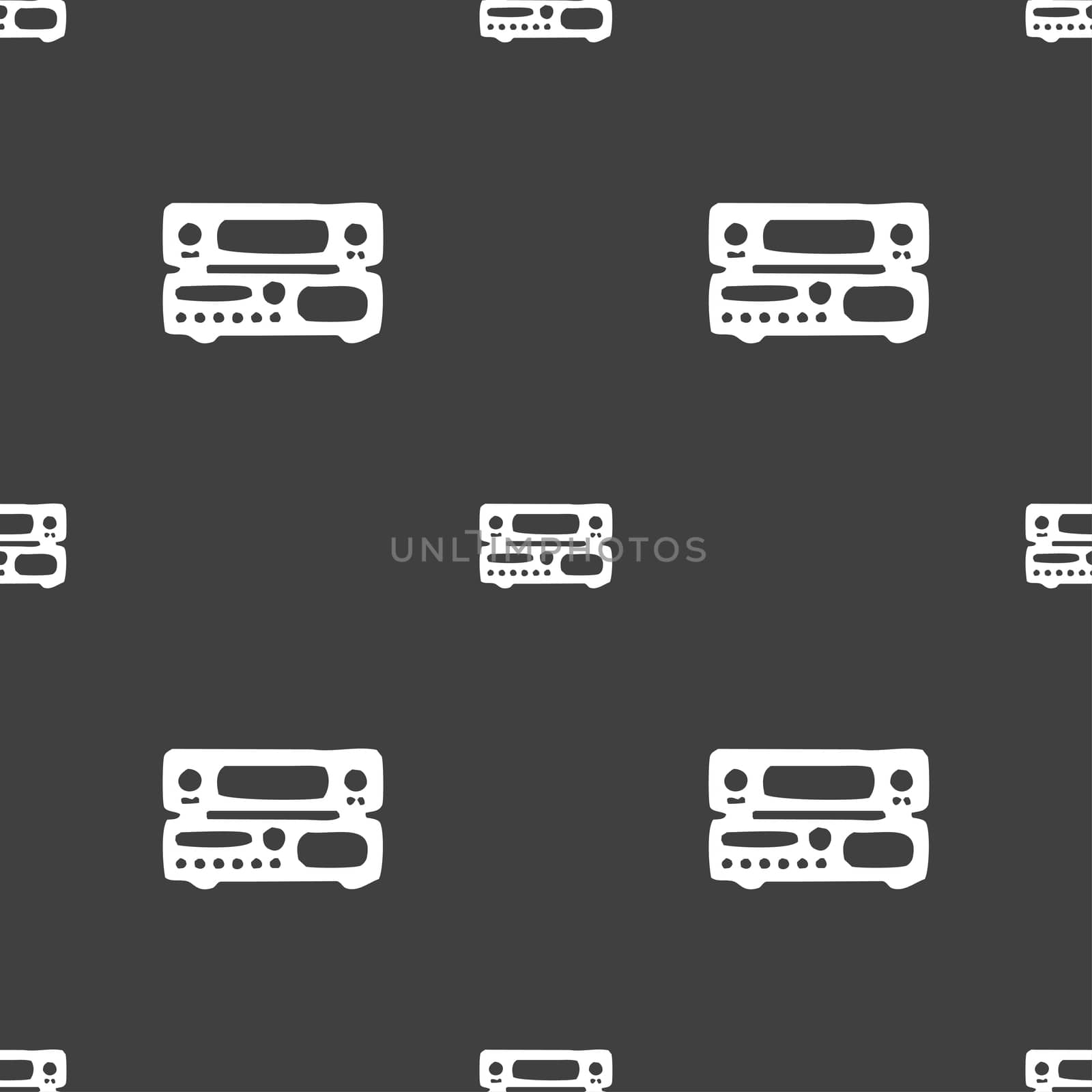 radio, receiver, amplifier icon sign. Seamless pattern on a gray background.  by serhii_lohvyniuk