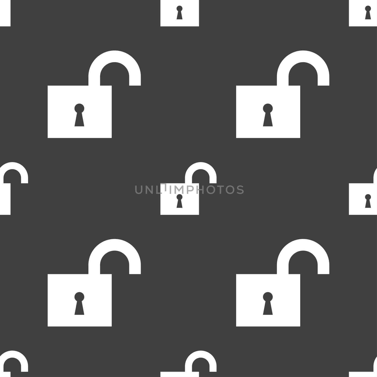 open lock icon sign. Seamless pattern on a gray background. illustration