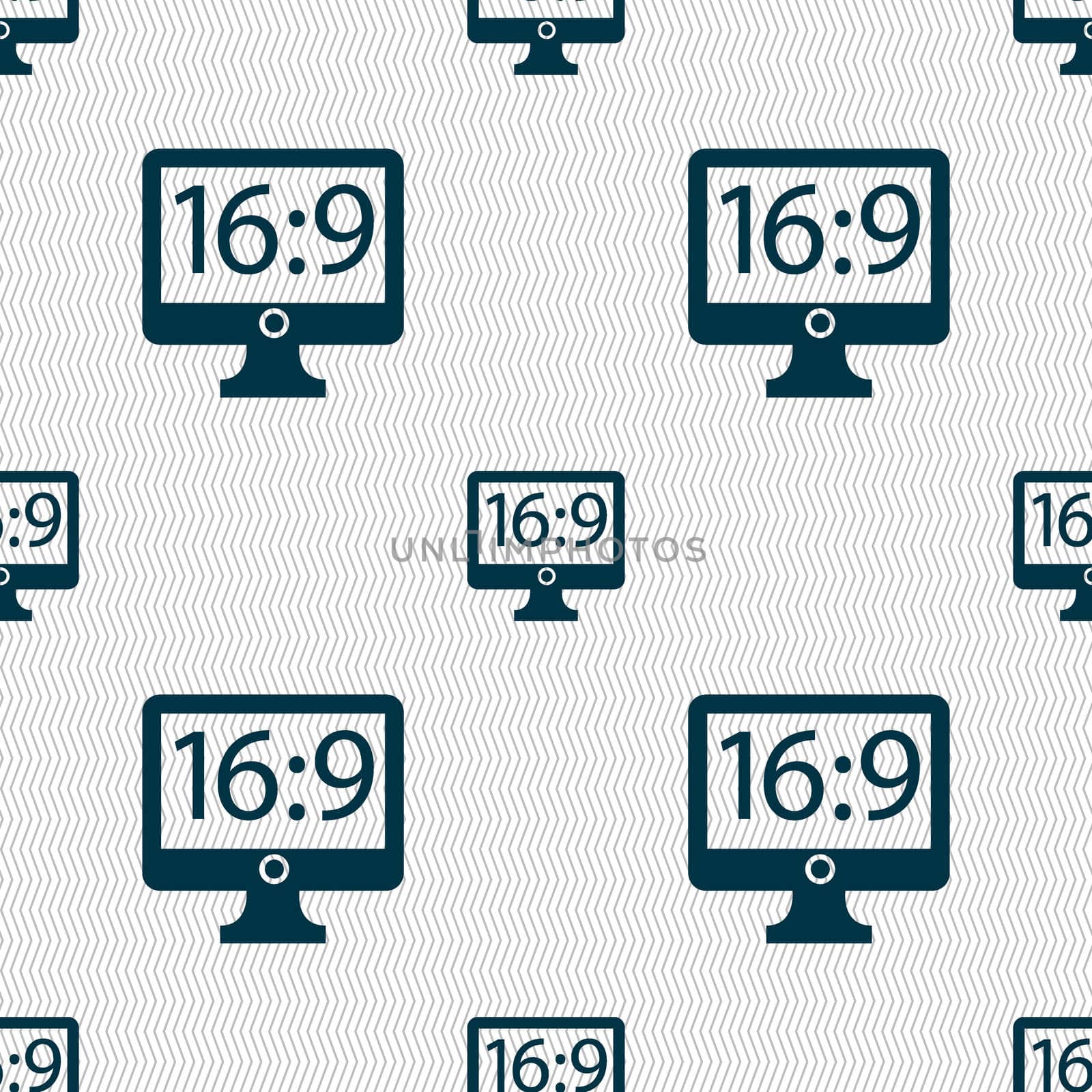 Aspect ratio 16:9 widescreen tv icon sign. Seamless abstract background with geometric shapes. illustration