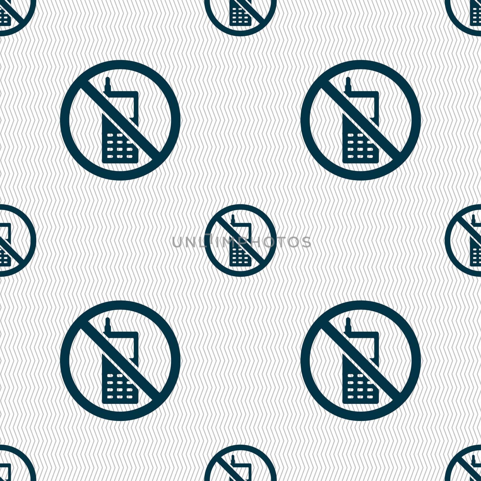 mobile phone is prohibited icon sign. Seamless pattern with geometric texture. illustration