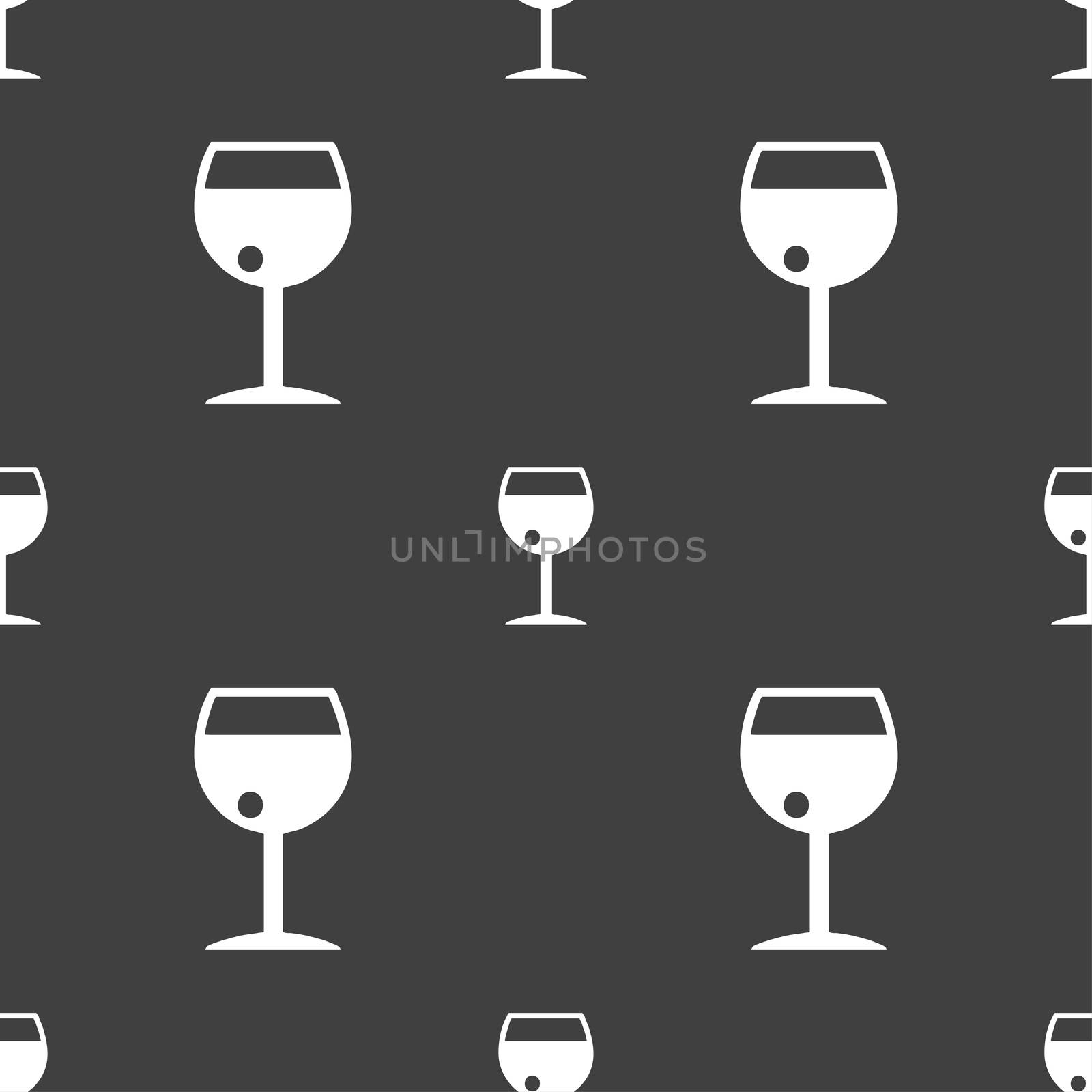 glass of wine icon sign. Seamless pattern on a gray background. illustration