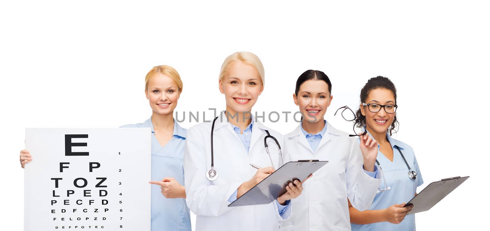 smiling female eye doctors and nurses by dolgachov